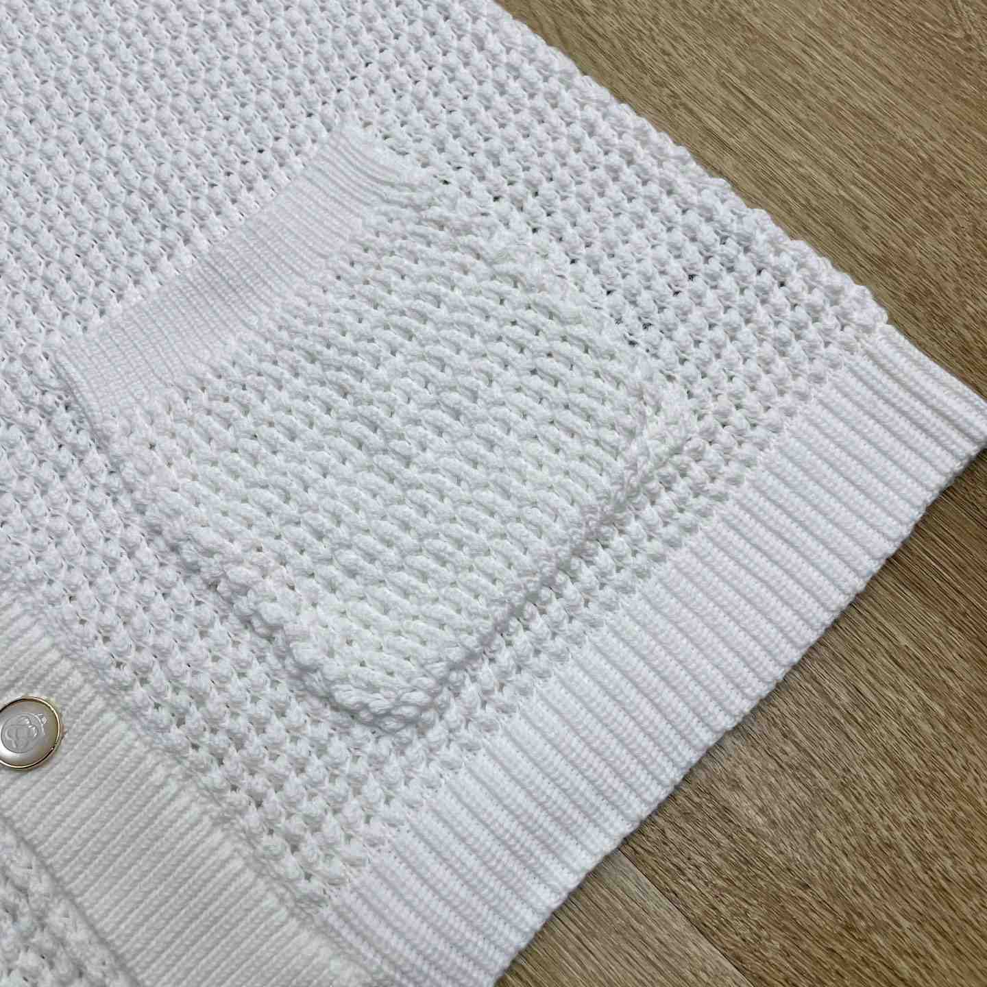 Casablanca White & Brown Tennis Stripe Crochet Short Sleeve Shirt D0208 - DesignerGu