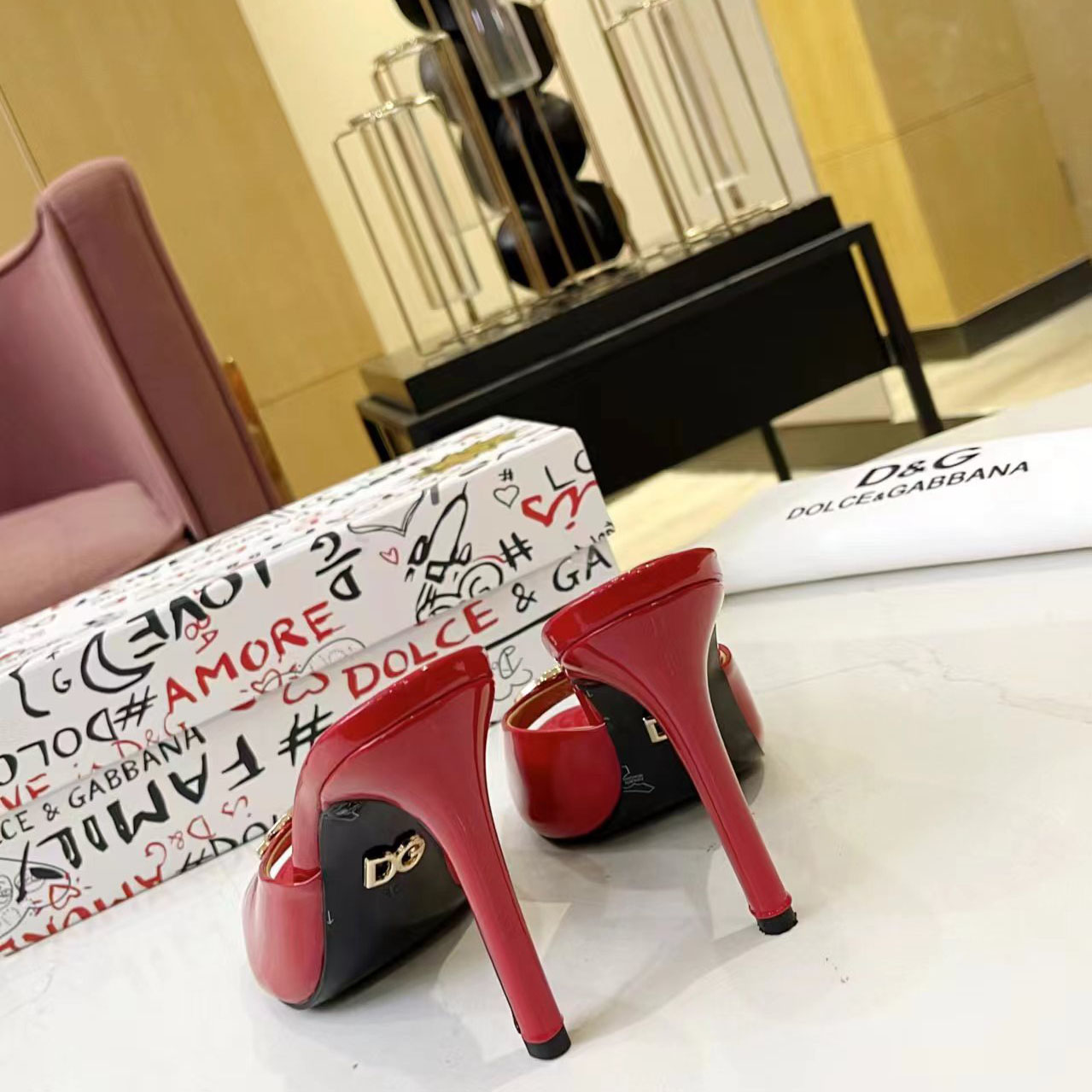 Dolce & Gabbana Patent Leather Mules With DG Logo - DesignerGu