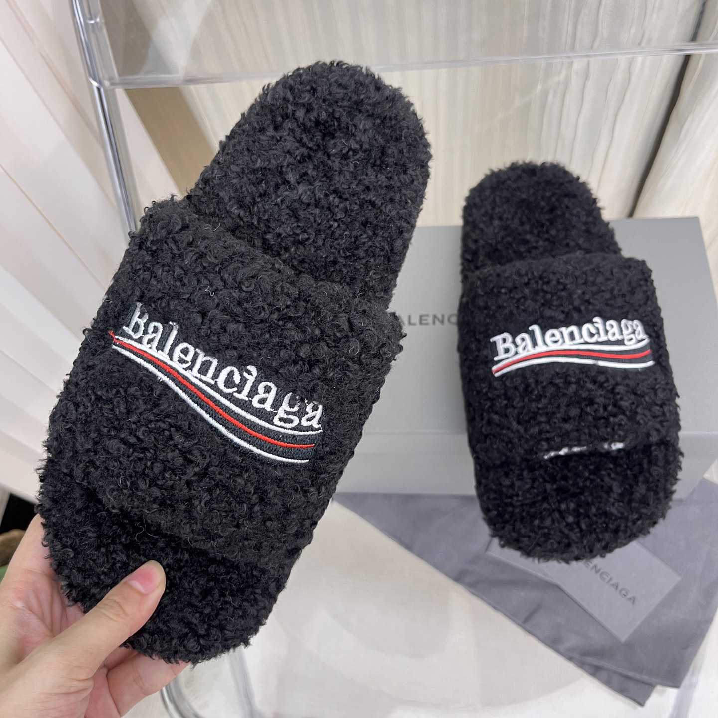Balenciaga Furry Slide Sandals - DesignerGu