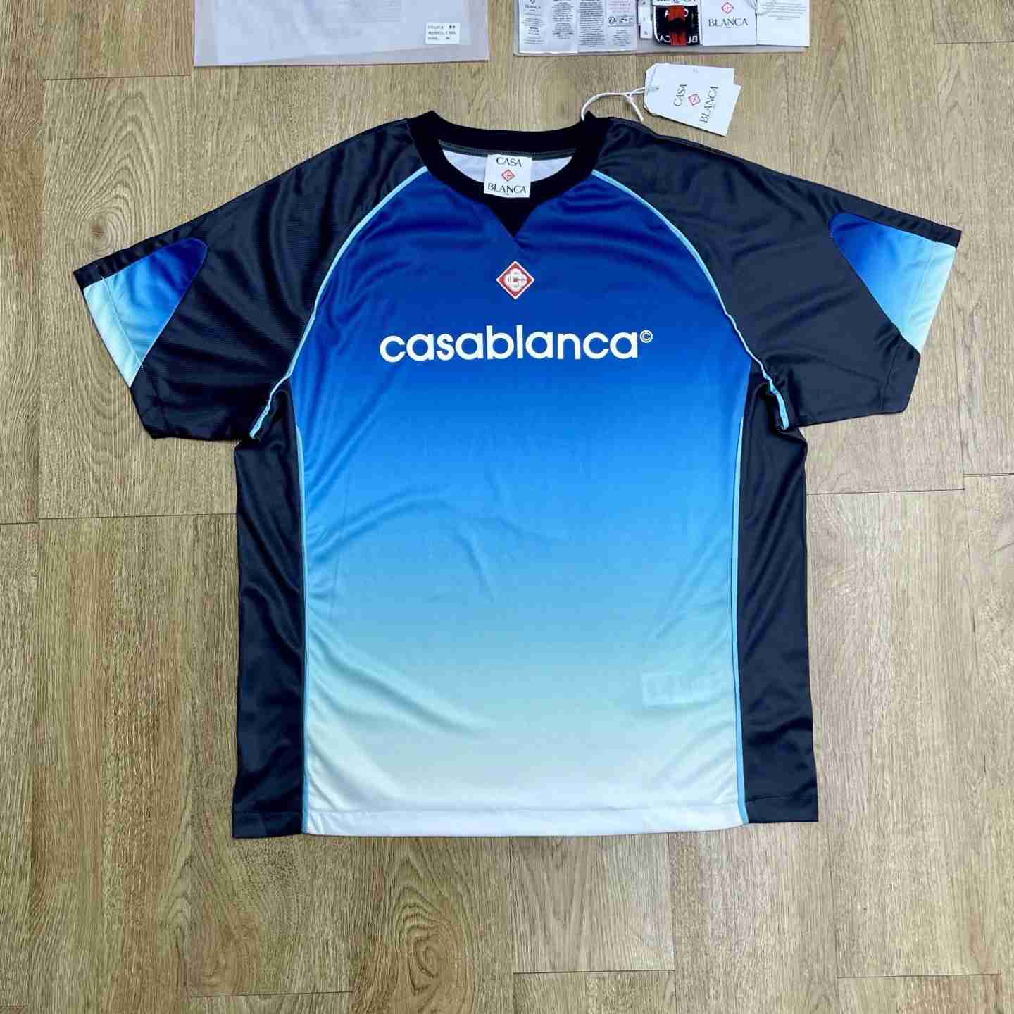 Casablanca Blue & Green Gradient Short Sleeve Football Shirt C1158 - DesignerGu