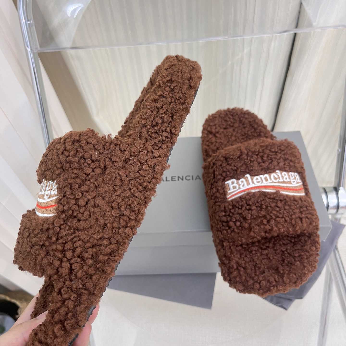 Balenciaga Furry Slide Sandals - DesignerGu