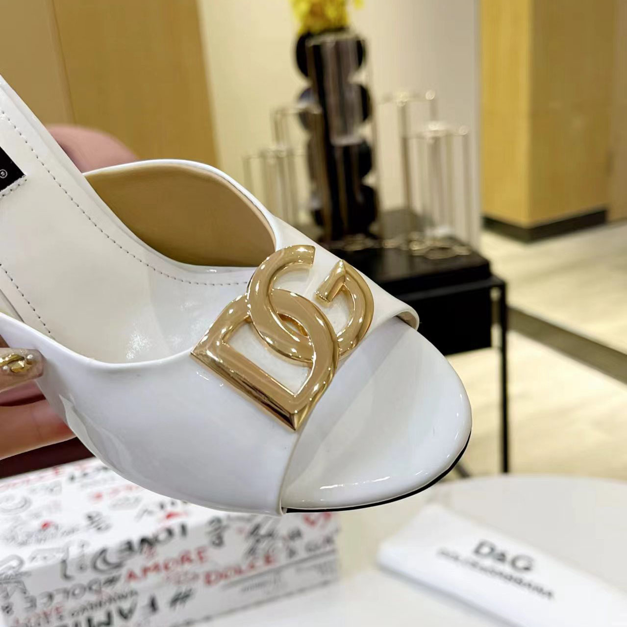 Dolce & Gabbana Patent Leather Mules With DG Logo - DesignerGu