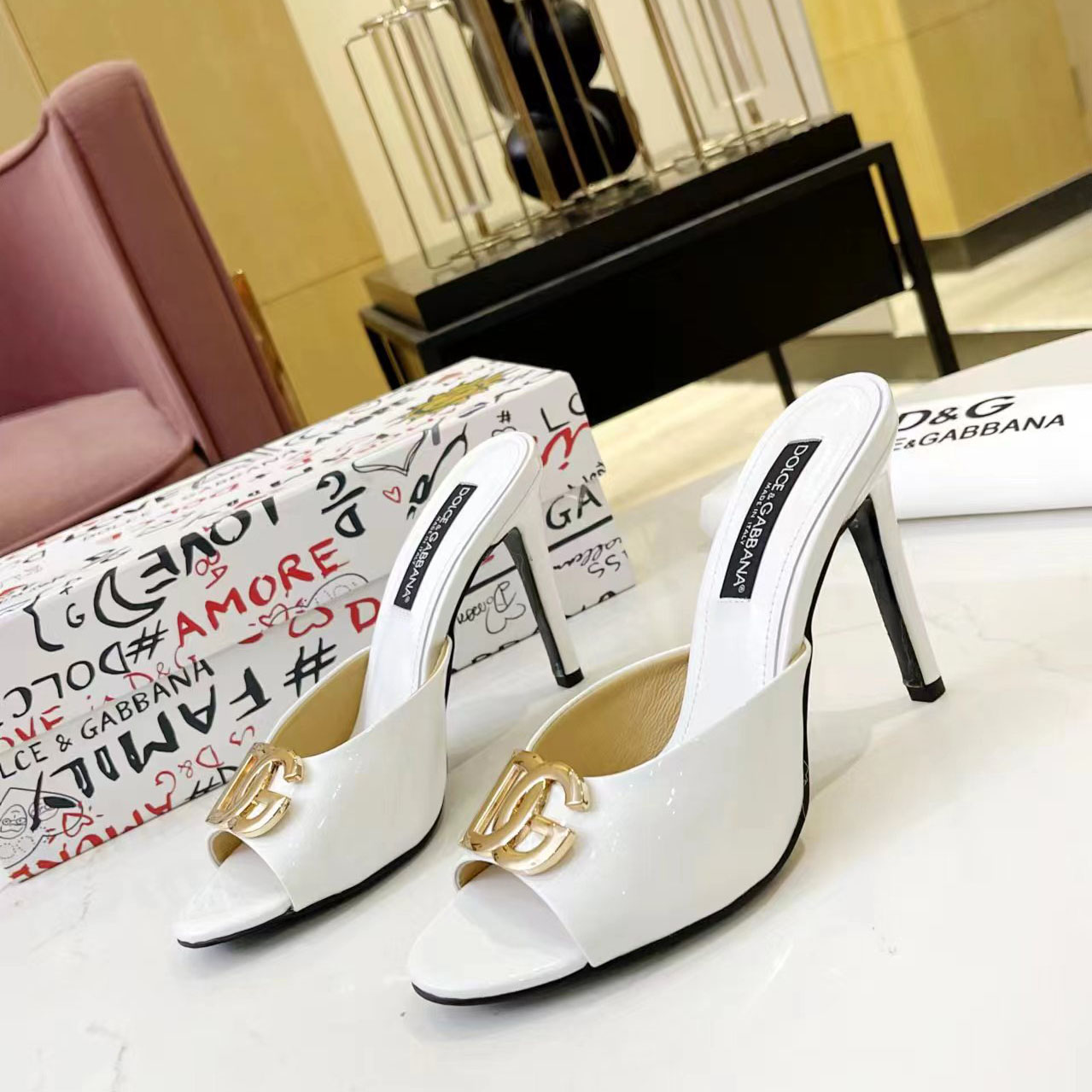 Dolce & Gabbana Patent Leather Mules With DG Logo - DesignerGu
