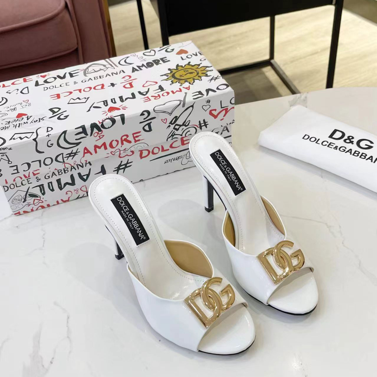 Dolce & Gabbana Patent Leather Mules With DG Logo - DesignerGu