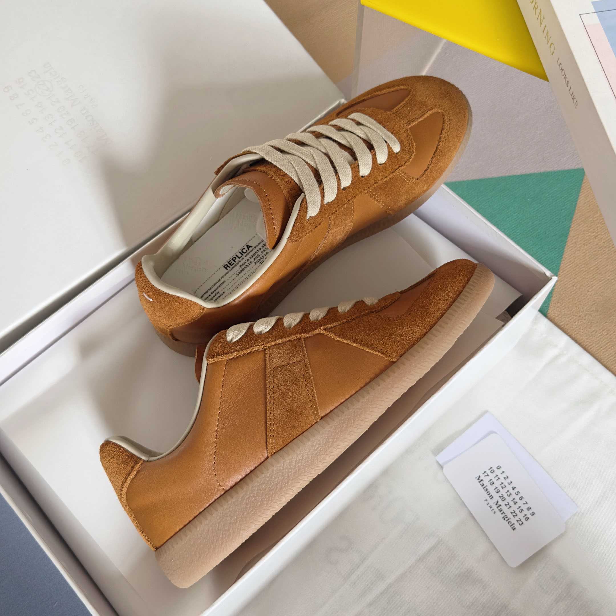 Maison Margiela Replica Leather And Suede Sneakers - Orange - DesignerGu