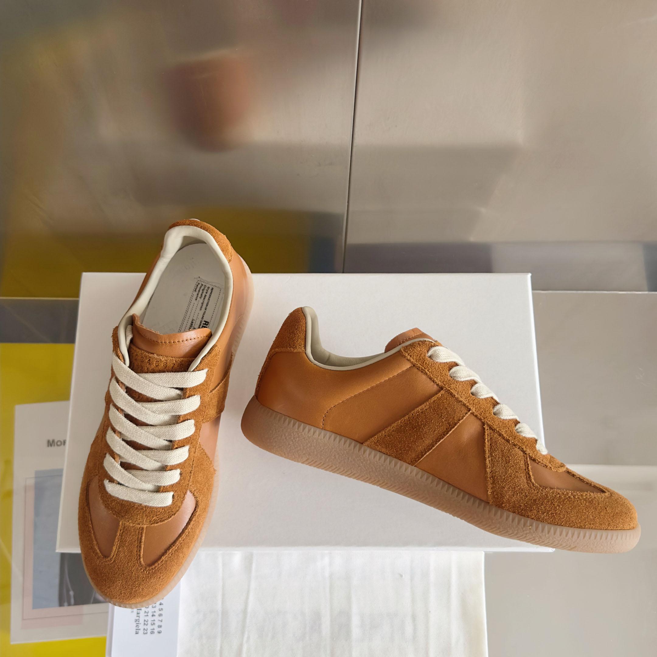 Maison Margiela Replica Leather And Suede Sneakers - Orange - DesignerGu