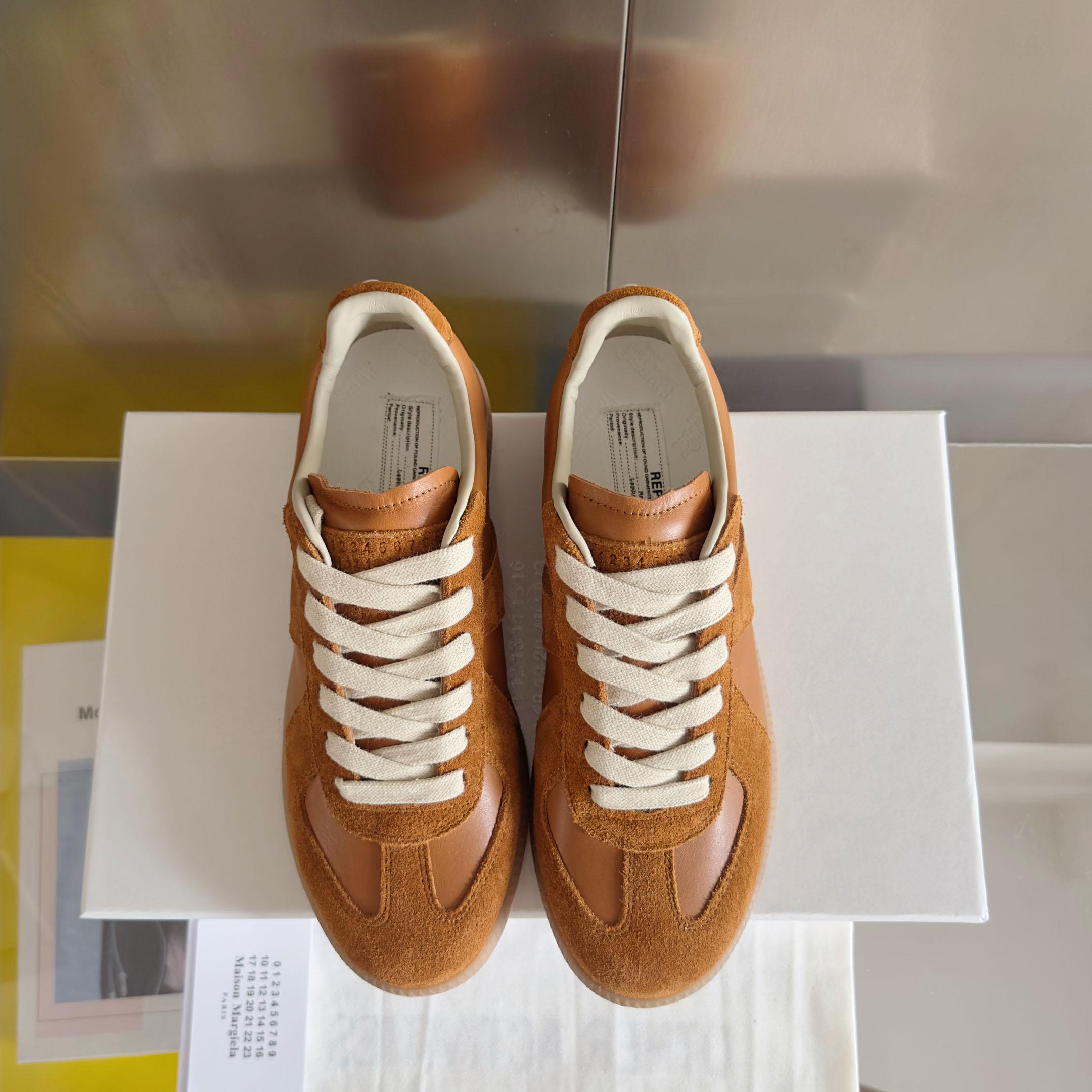 Maison Margiela Replica Leather And Suede Sneakers - Orange - DesignerGu