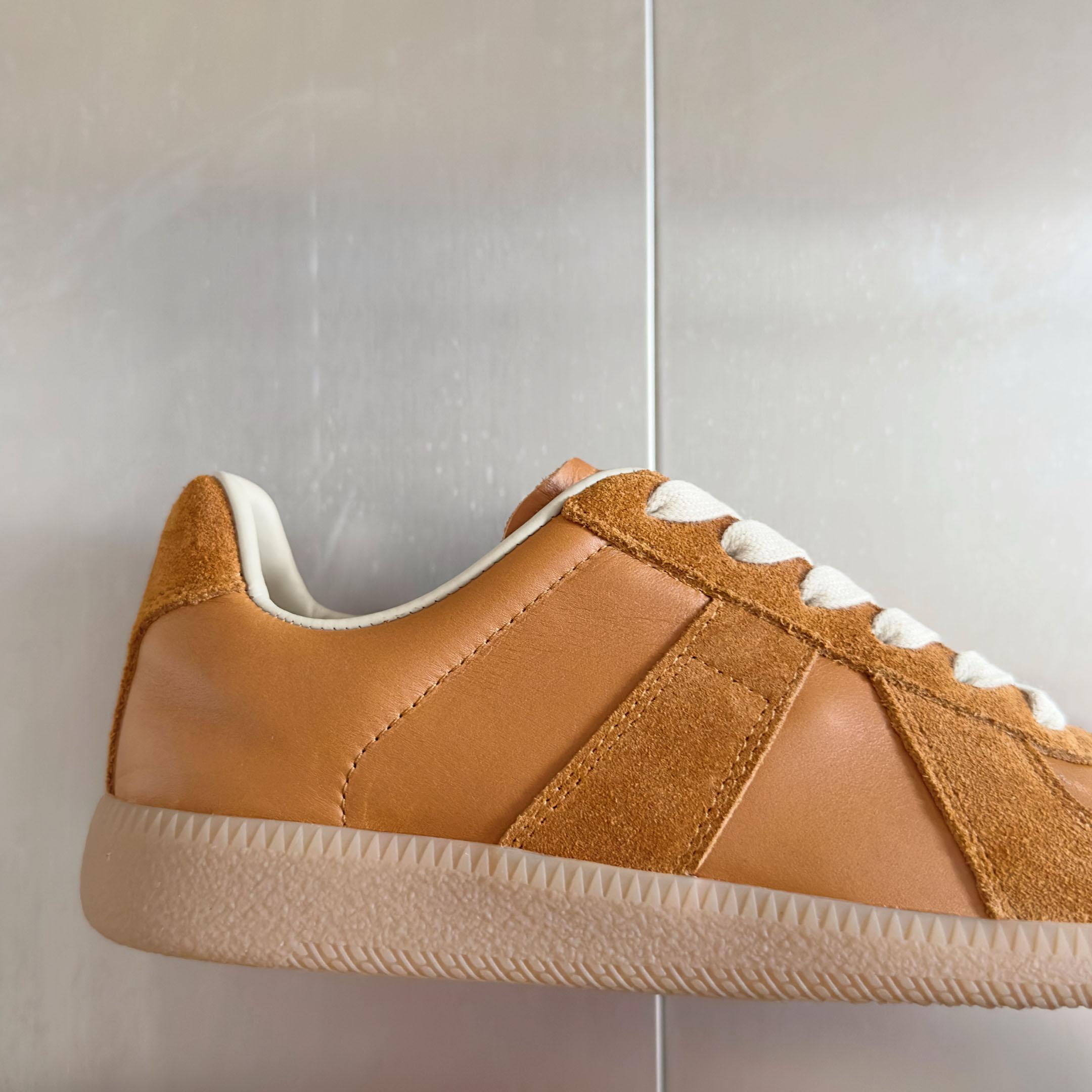 Maison Margiela Replica Leather And Suede Sneakers - Orange - DesignerGu