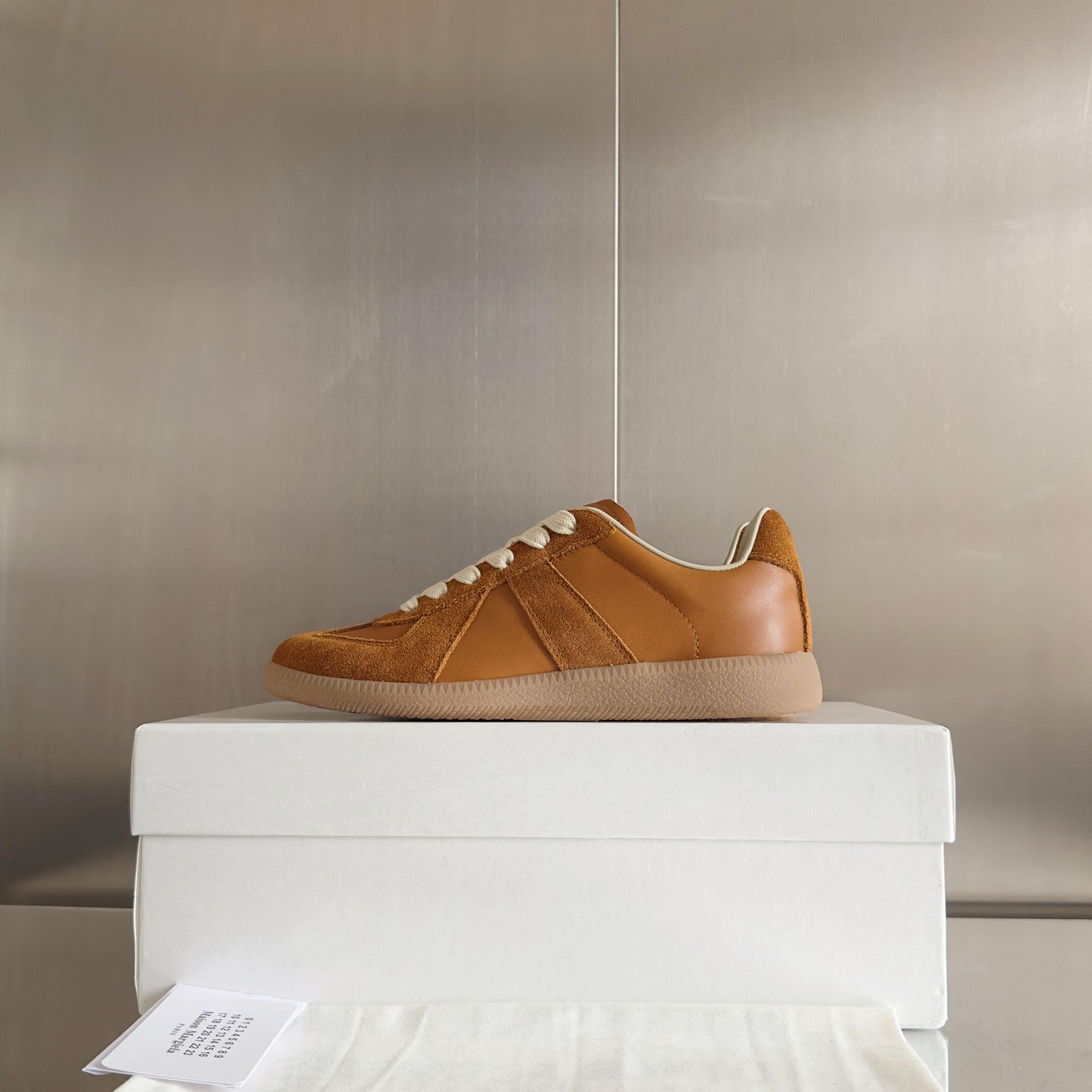 Maison Margiela Replica Leather And Suede Sneakers - Orange - DesignerGu
