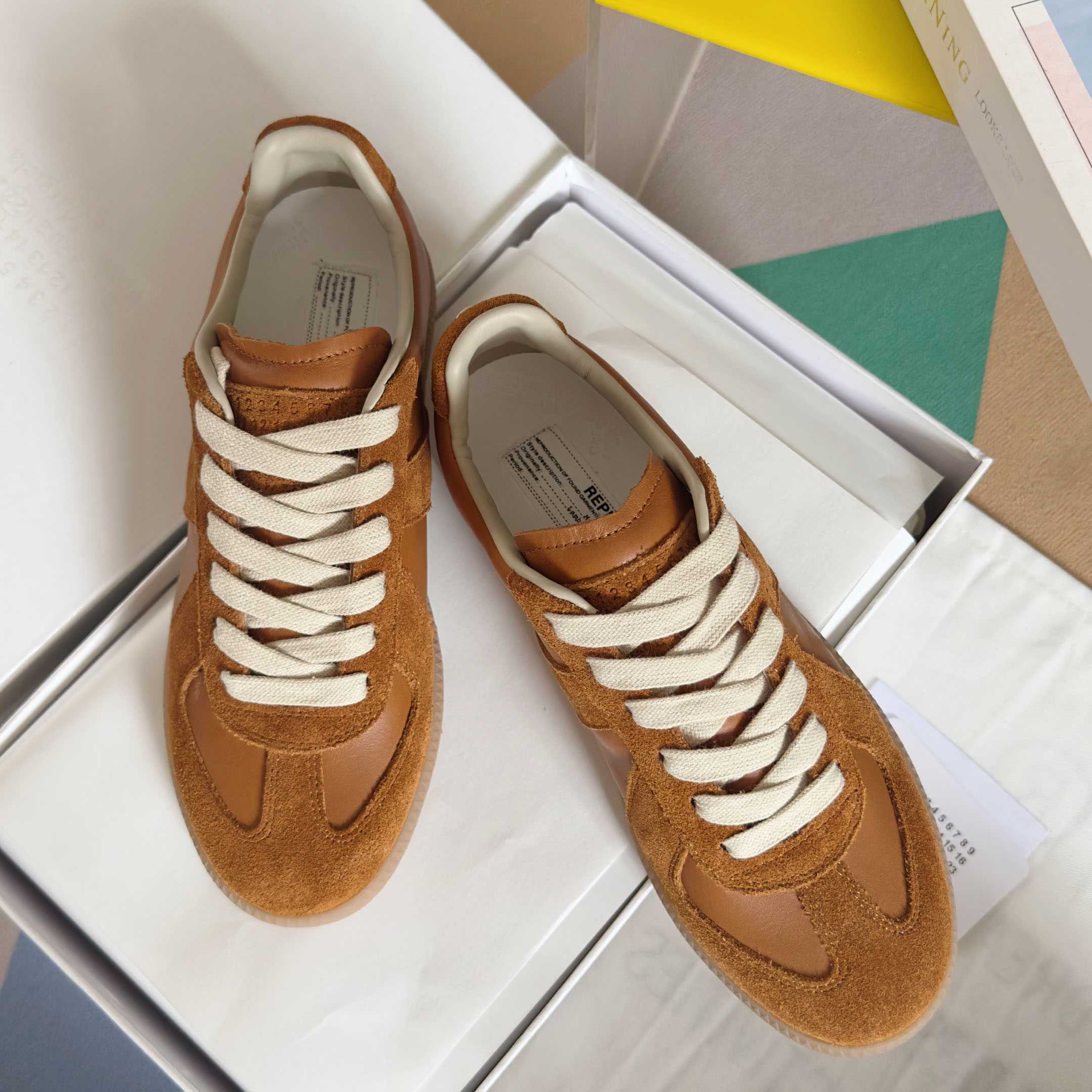 Maison Margiela Replica Leather And Suede Sneakers - Orange - DesignerGu