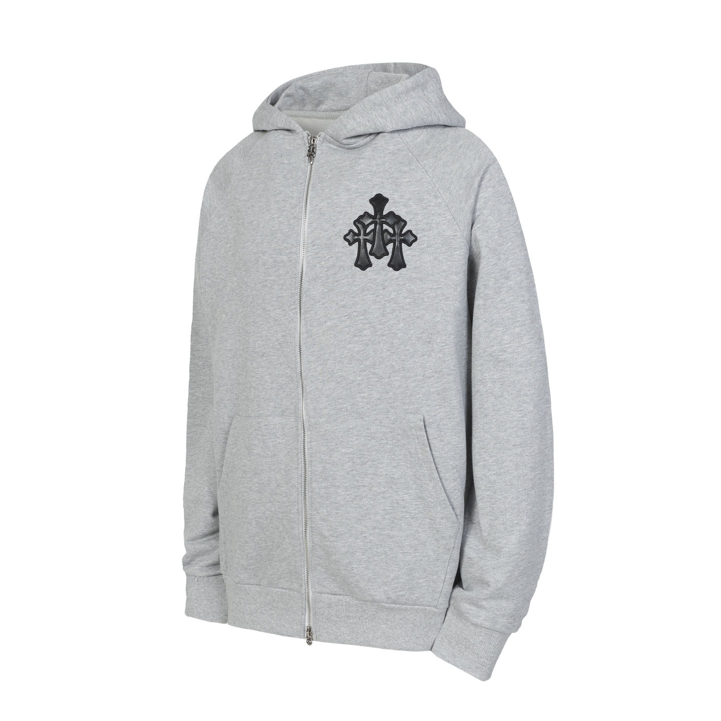 Chrome Hearts Paper Jam Triple Leather Cross Zip Up Hoodie 'Grey Heather' - DesignerGu
