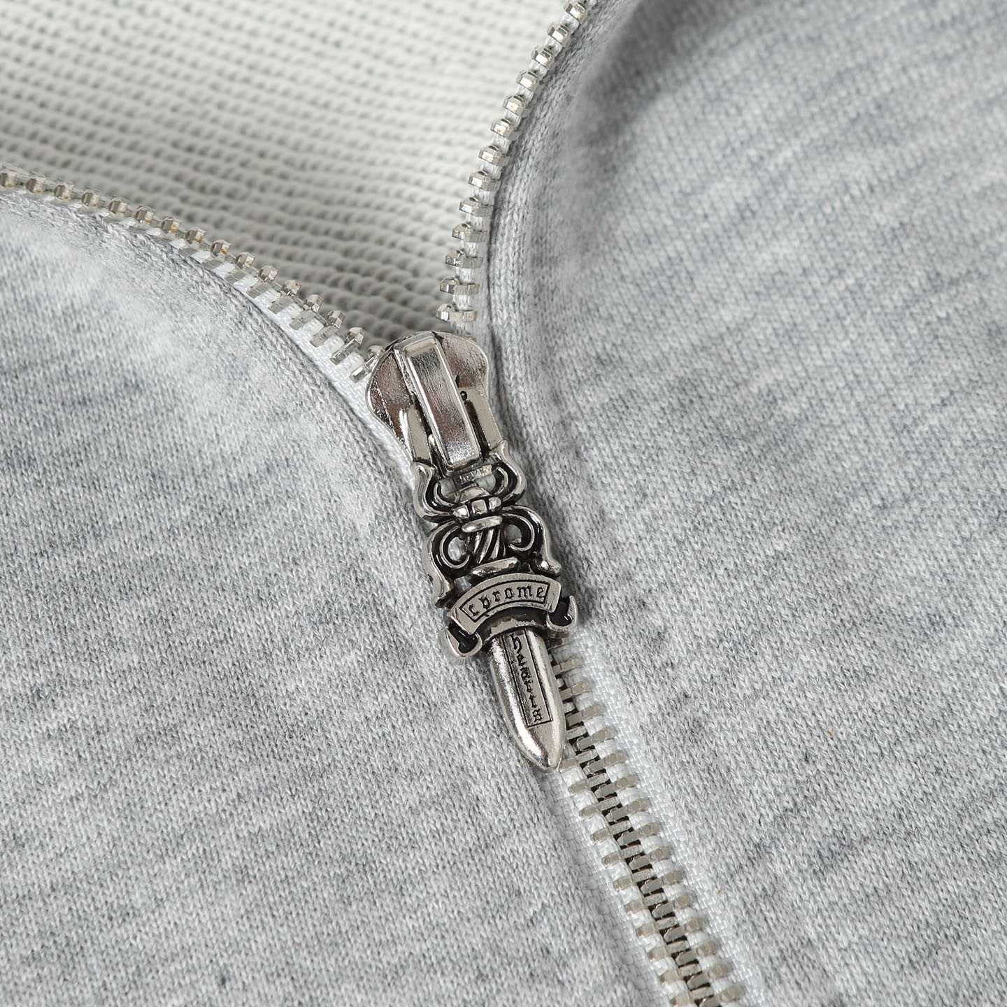 Chrome Hearts Paper Jam Triple Leather Cross Zip Up Hoodie 'Grey Heather' - DesignerGu