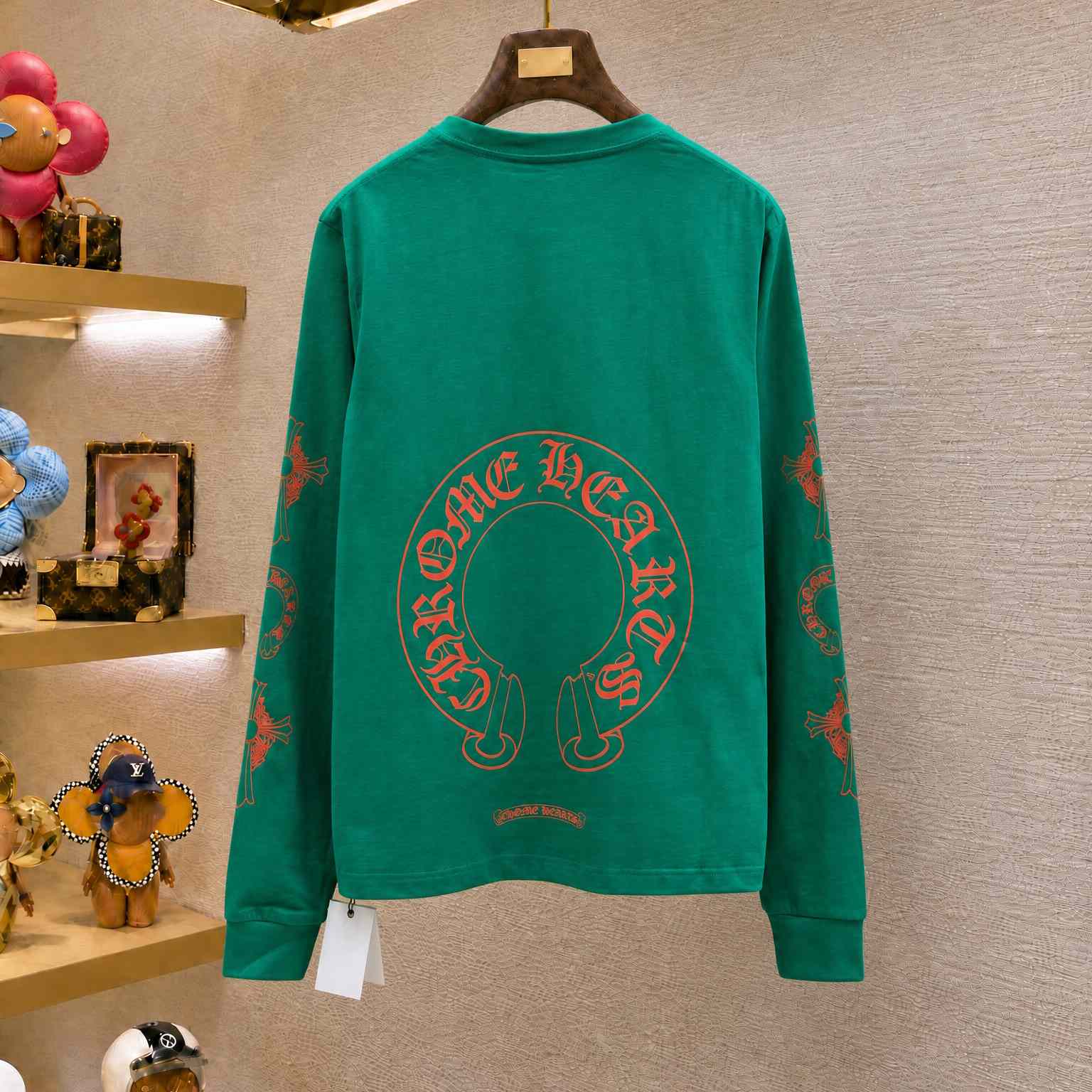 Chrome Hearts Horseshoe Cross Logo Long-Sleve 'Green/Orange' - DesignerGu