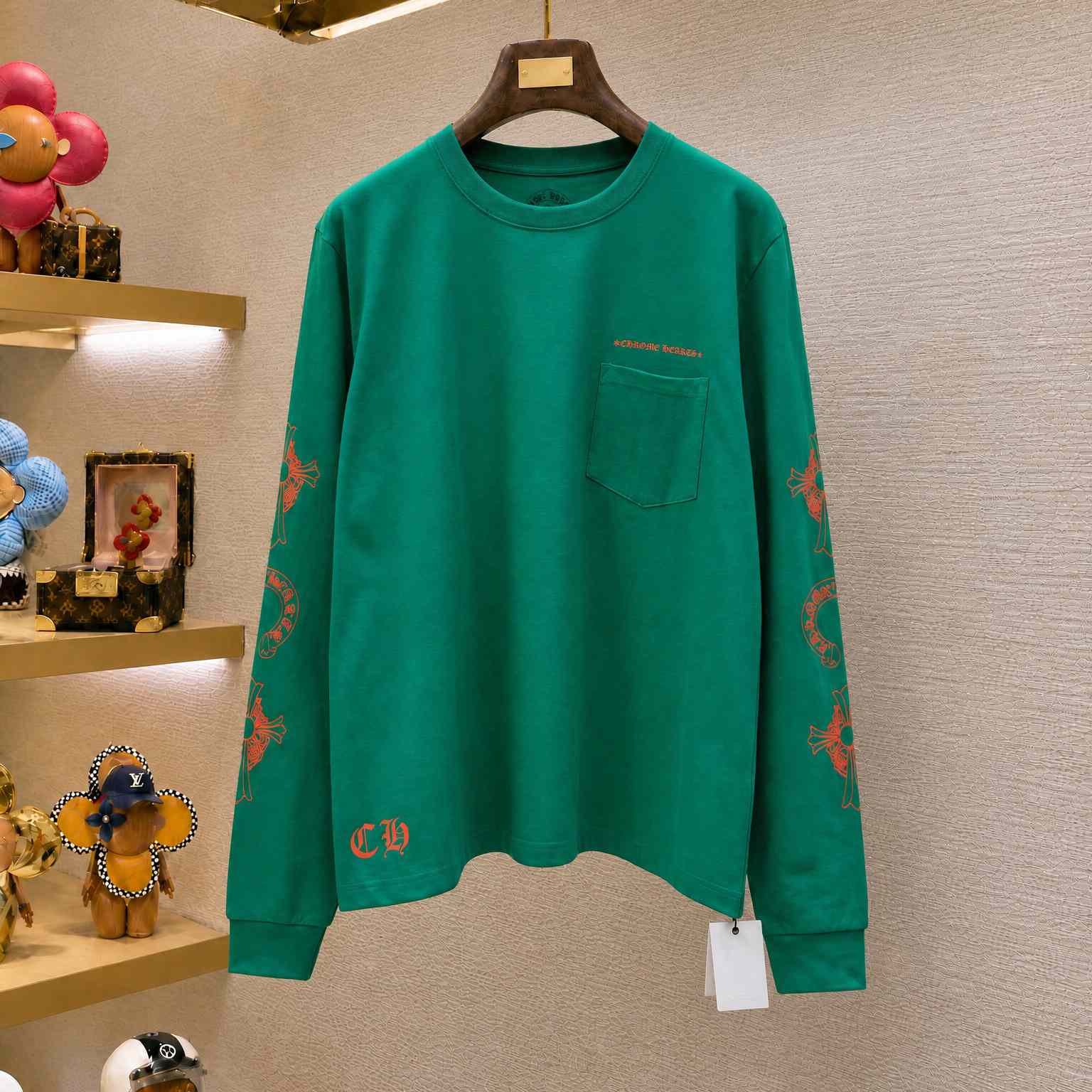 Chrome Hearts Horseshoe Cross Logo Long-Sleve 'Green/Orange' - DesignerGu
