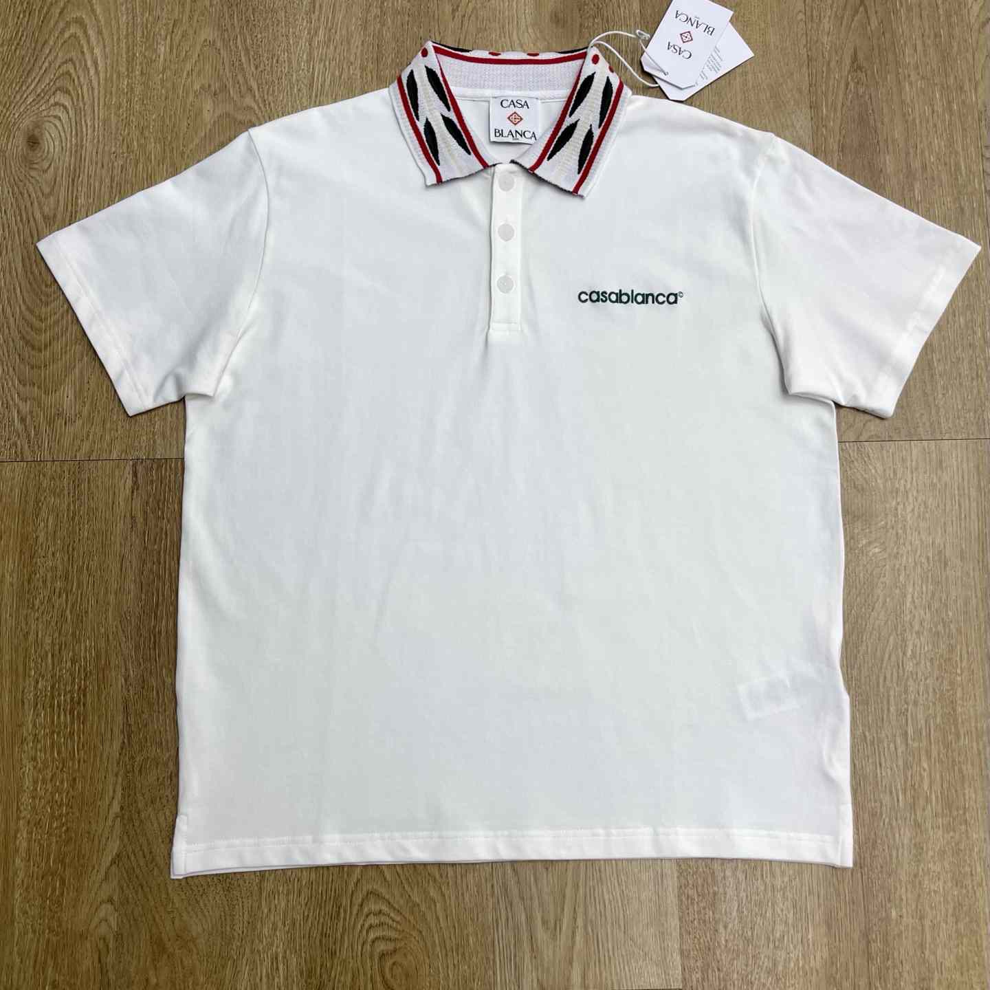 Casablanca White Laurel Pique Short Sleeve Polo Shirt C1172 - DesignerGu