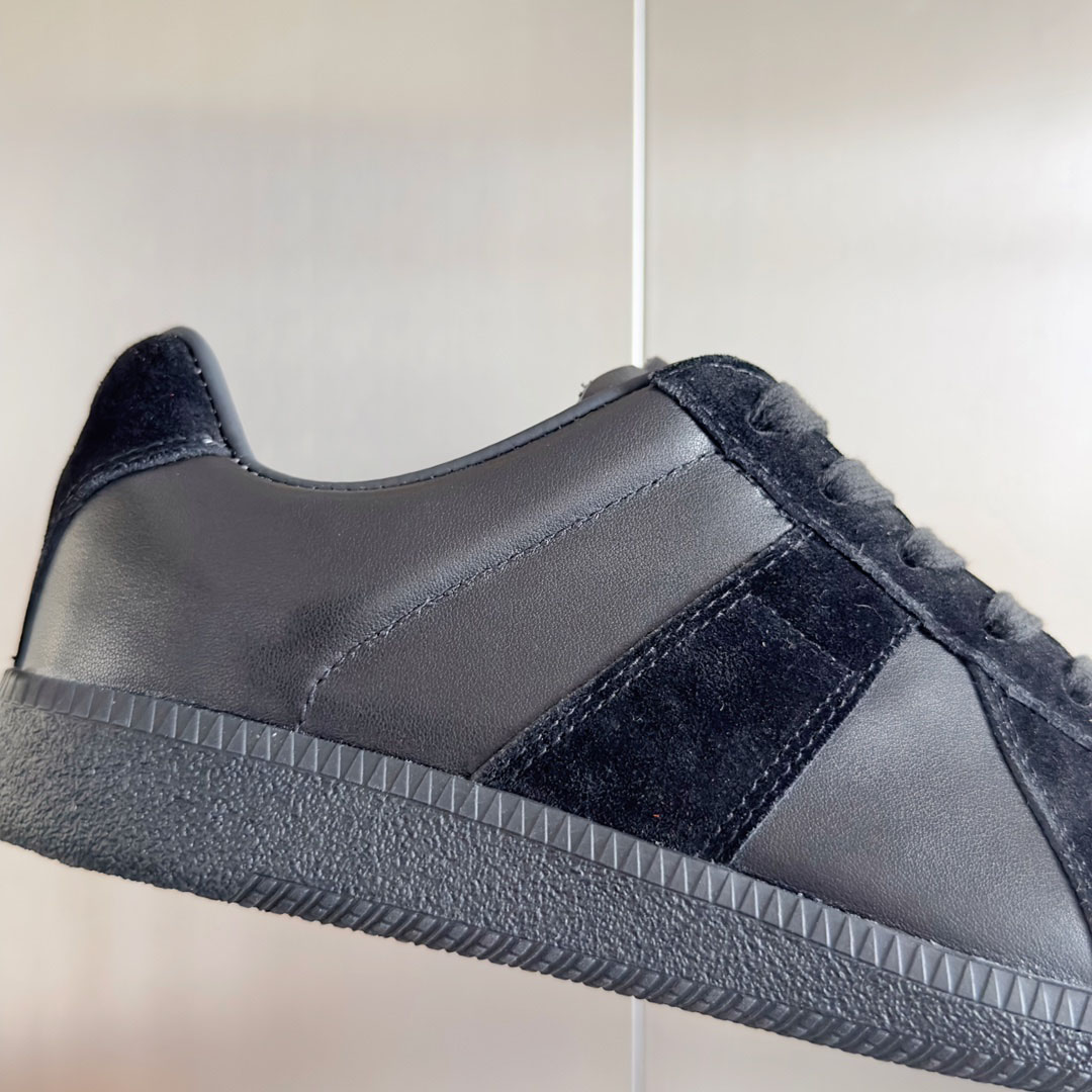 Maison Margiela Replica Leather and Suede Sneakers - Black - DesignerGu
