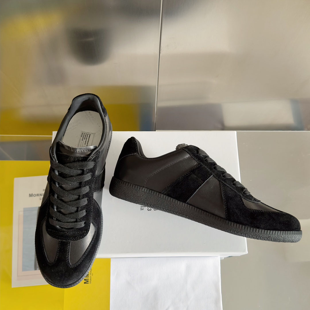 Maison Margiela Replica Leather and Suede Sneakers - Black - DesignerGu