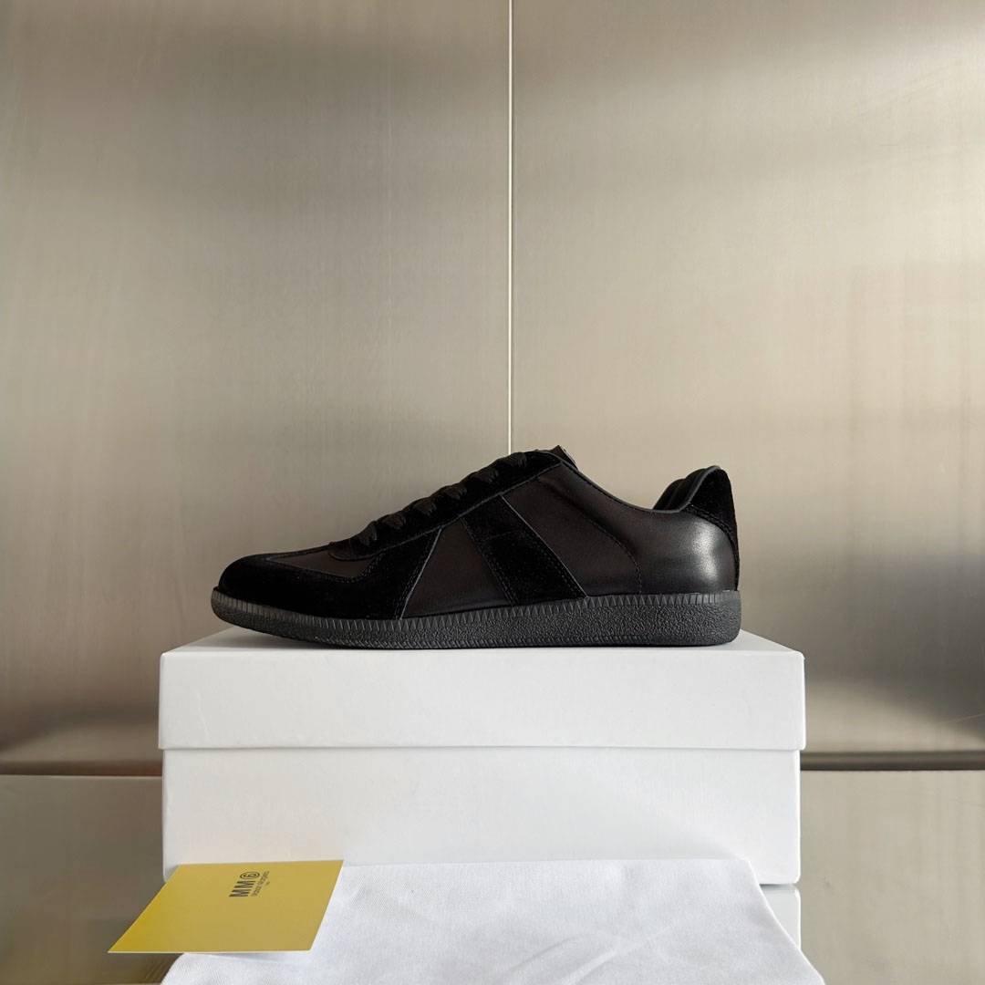 Maison Margiela Replica Leather and Suede Sneakers - Black - DesignerGu