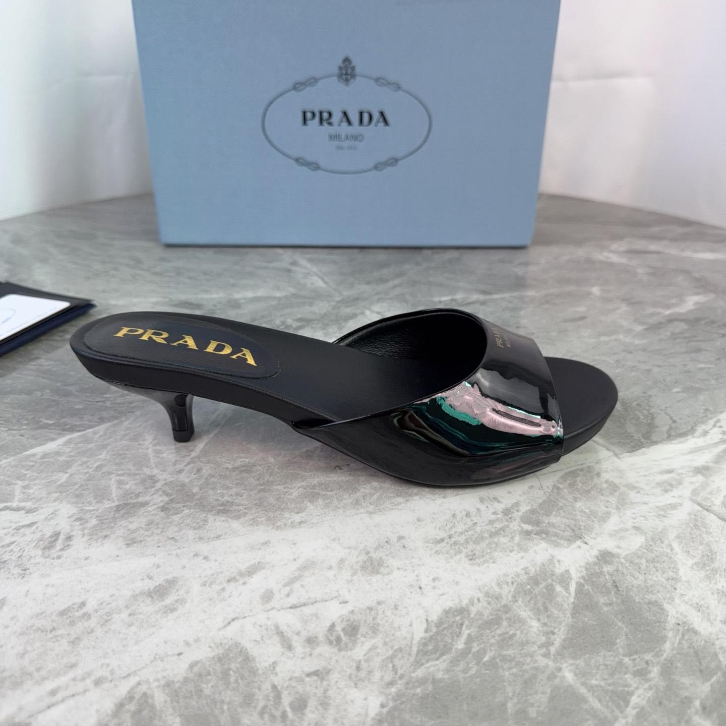 Prada Patent Leather Kitten Heel Sandals - DesignerGu