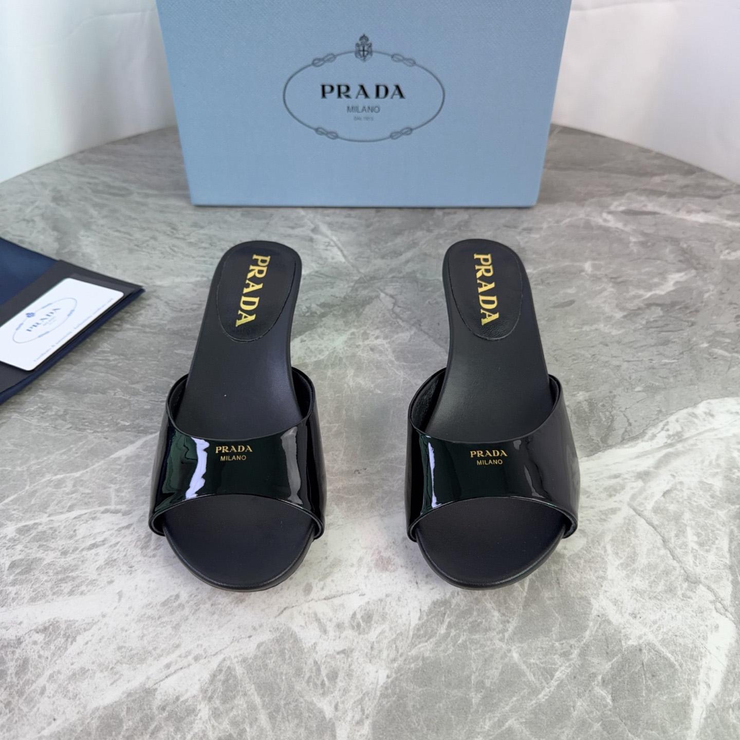 Prada Patent Leather Kitten Heel Sandals - DesignerGu