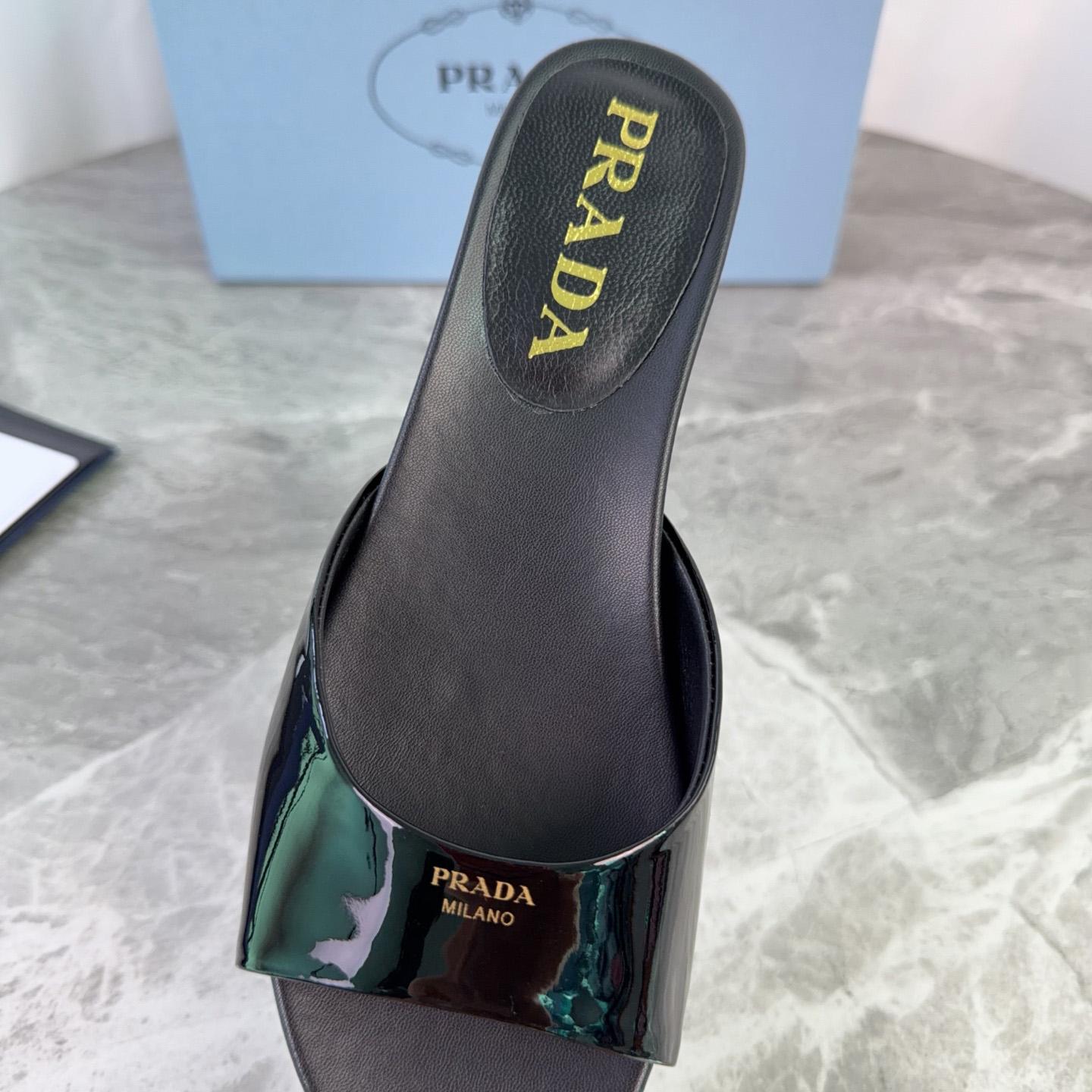 Prada Patent Leather Kitten Heel Sandals - DesignerGu
