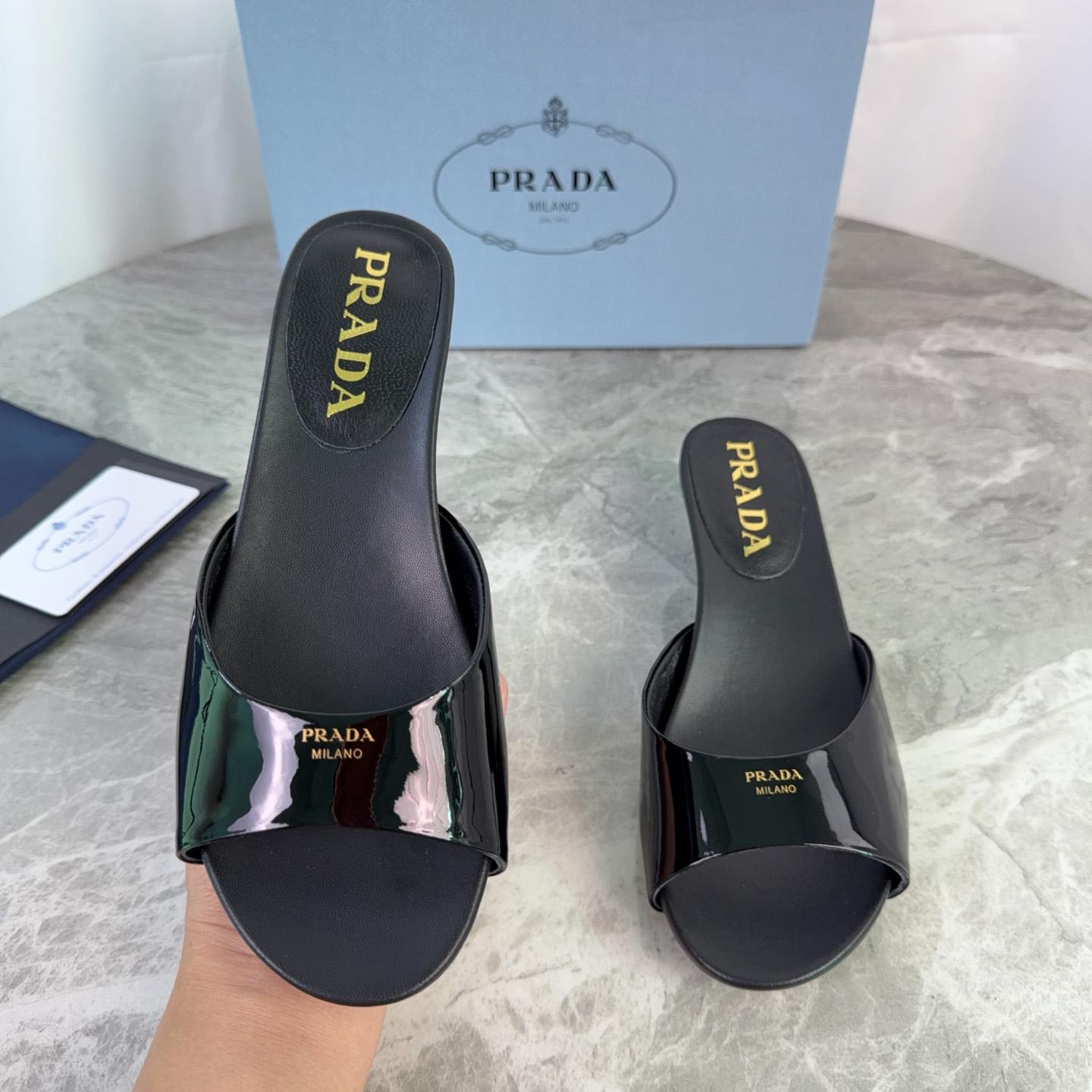 Prada Patent Leather Kitten Heel Sandals - DesignerGu