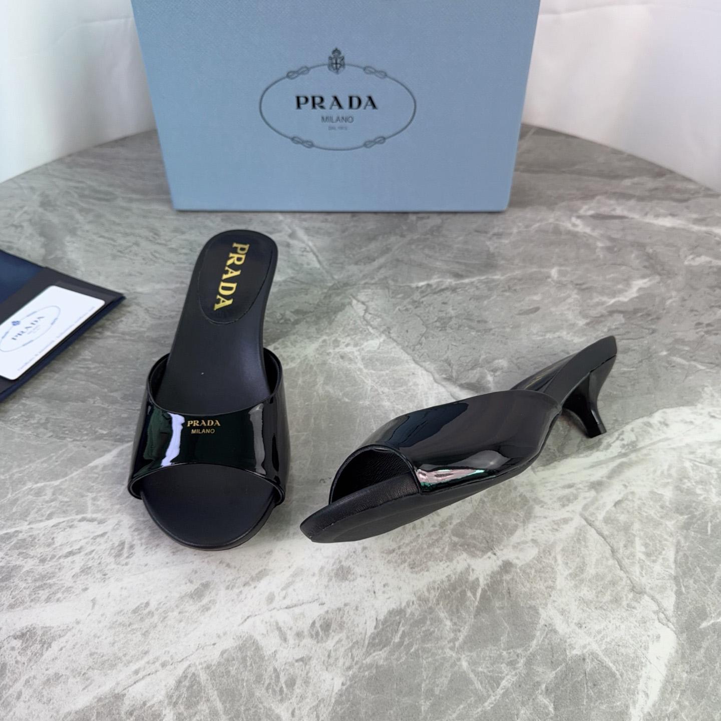 Prada Patent Leather Kitten Heel Sandals - DesignerGu