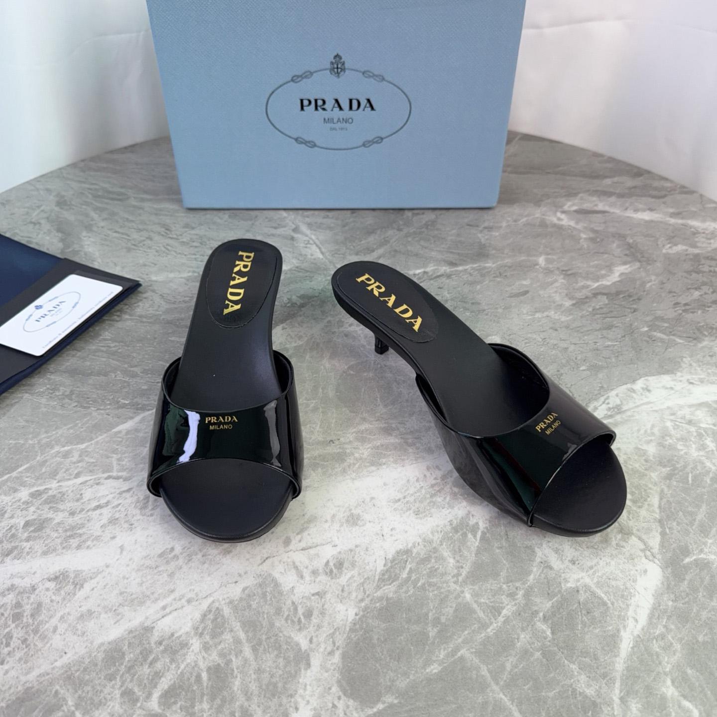 Prada Patent Leather Kitten Heel Sandals - DesignerGu