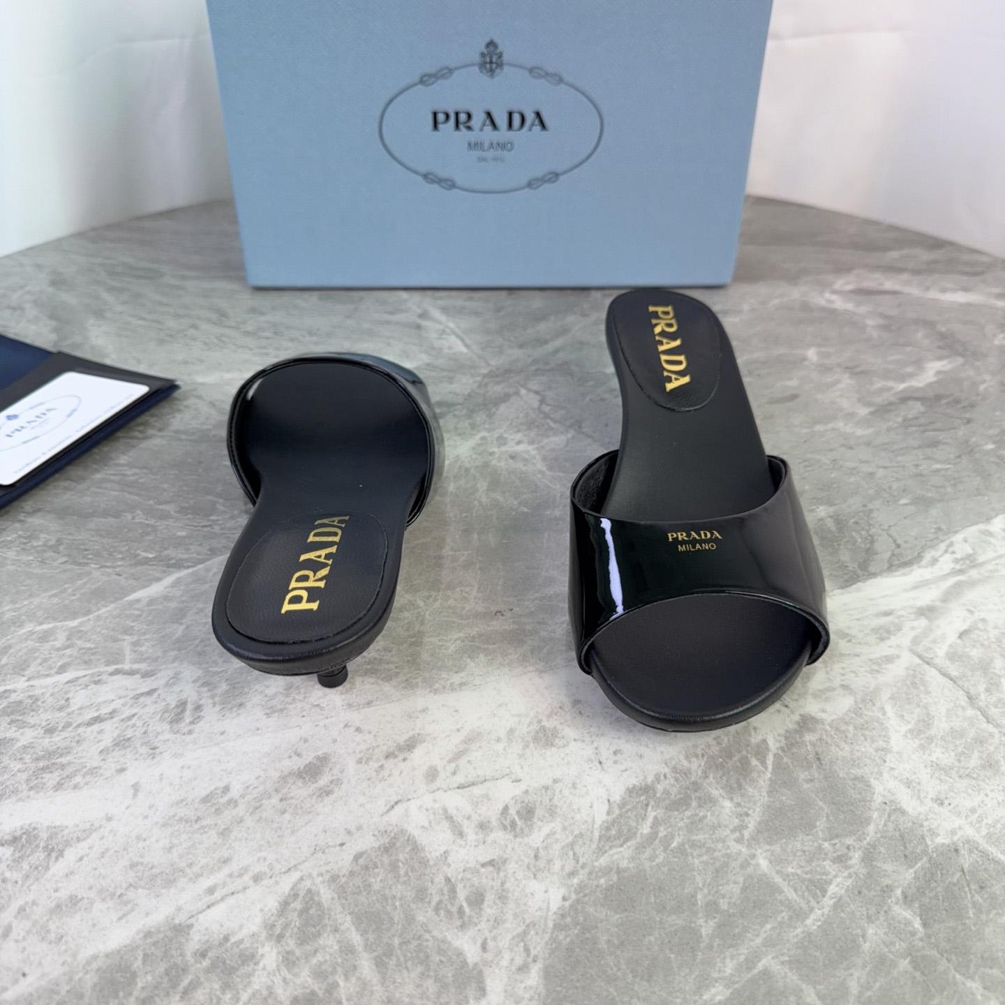 Prada Patent Leather Kitten Heel Sandals - DesignerGu