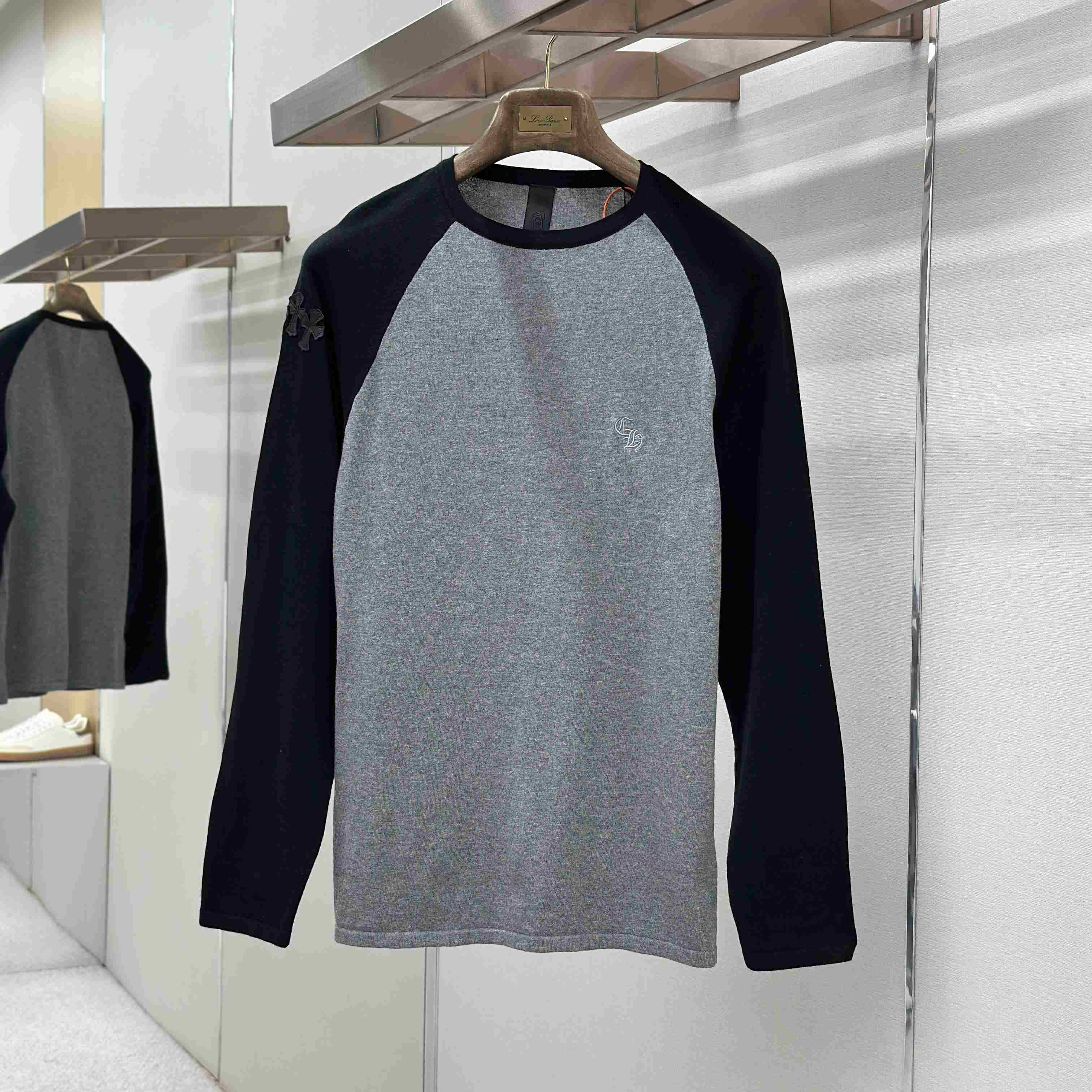 Chrome Hearts Cross Patch Embroidered Silk Raglan Black Long Sleeve Tee - DesignerGu