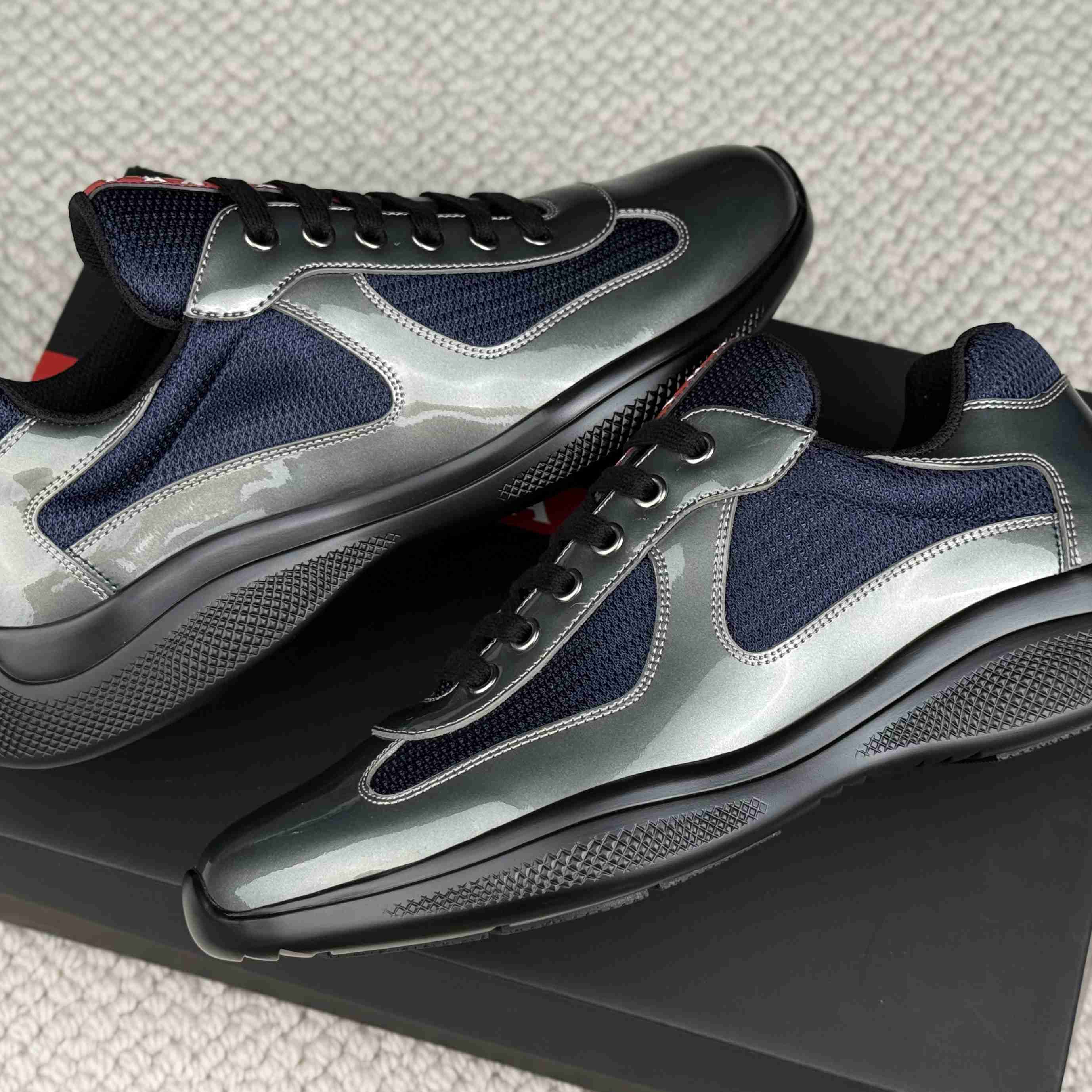 Prada America's Cup Metallic Leather And Bike Fabric Sneakers（upon uk size） - DesignerGu