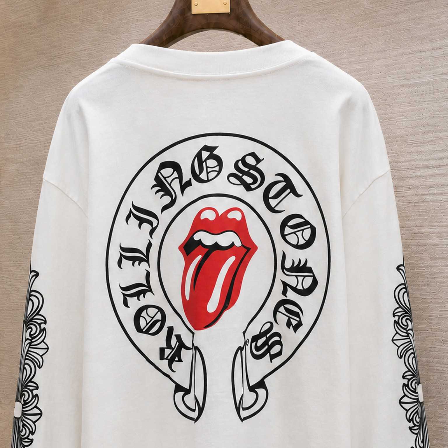 Chrome Hearts Rolling Stones Horseshoe Logo Long Sleeve T-Shirt 'White' - DesignerGu