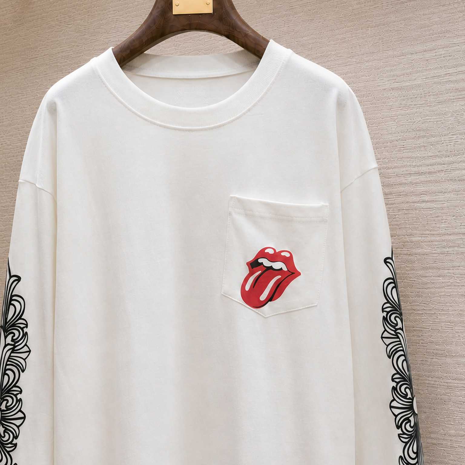 Chrome Hearts Rolling Stones Horseshoe Logo Long Sleeve T-Shirt 'White' - DesignerGu