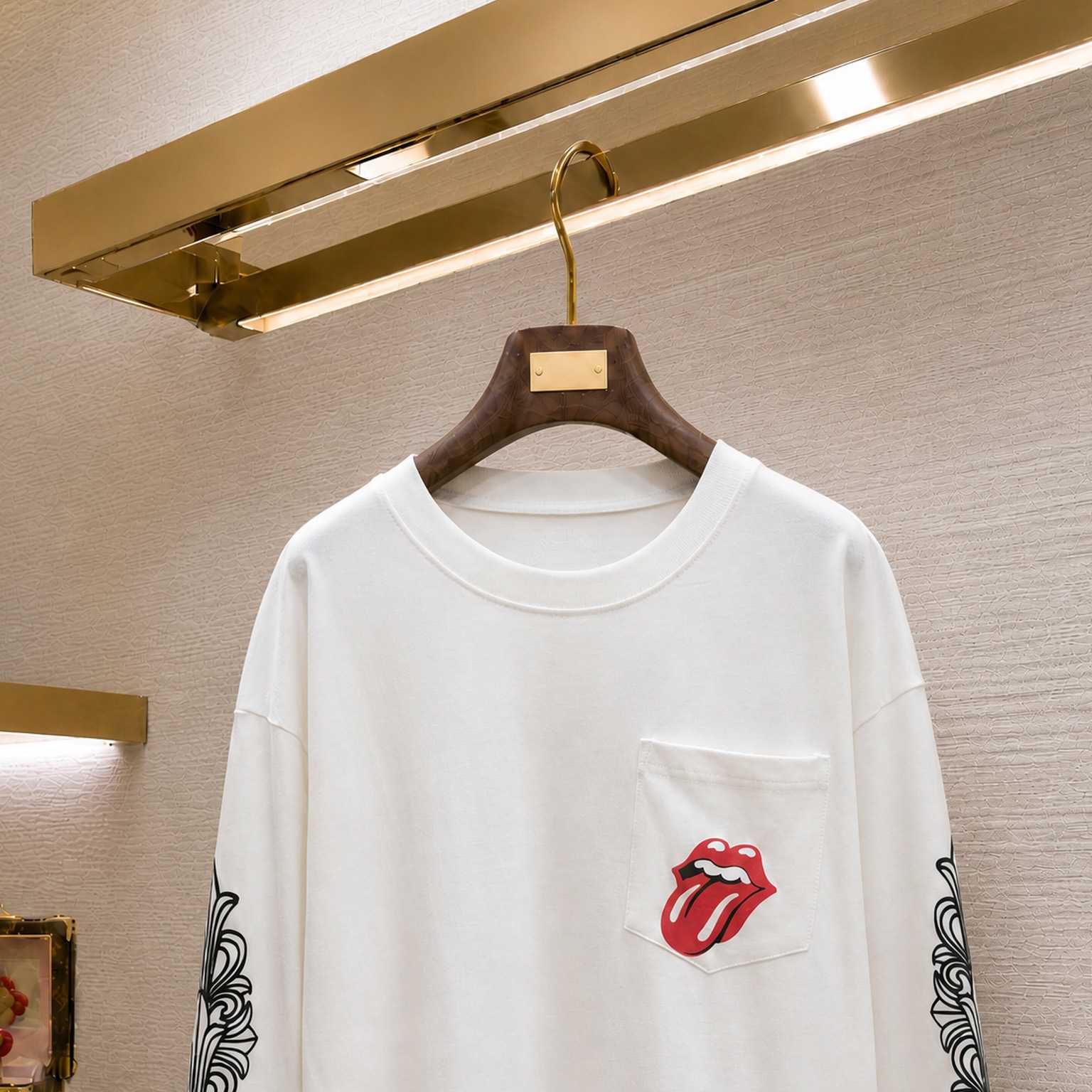 Chrome Hearts Rolling Stones Horseshoe Logo Long Sleeve T-Shirt 'White' - DesignerGu