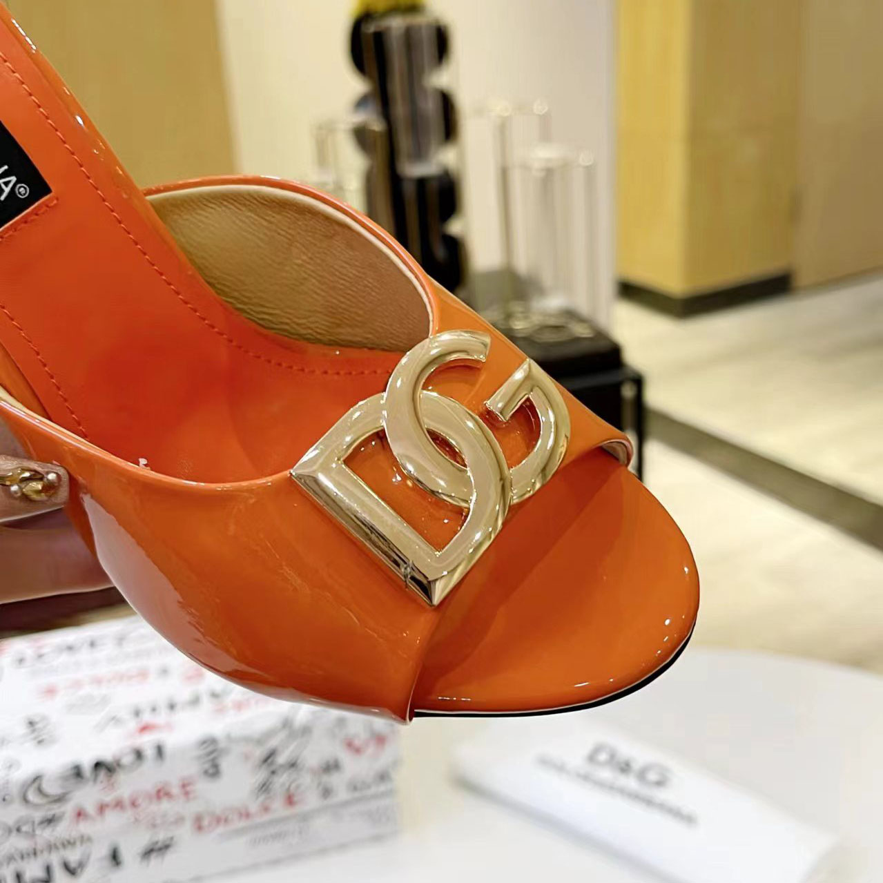 Dolce & Gabbana Patent Leather Mules With DG Logo - DesignerGu