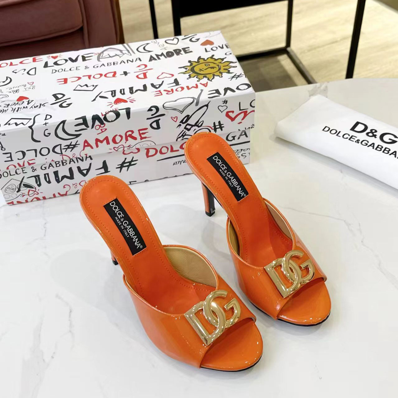 Dolce & Gabbana Patent Leather Mules With DG Logo - DesignerGu