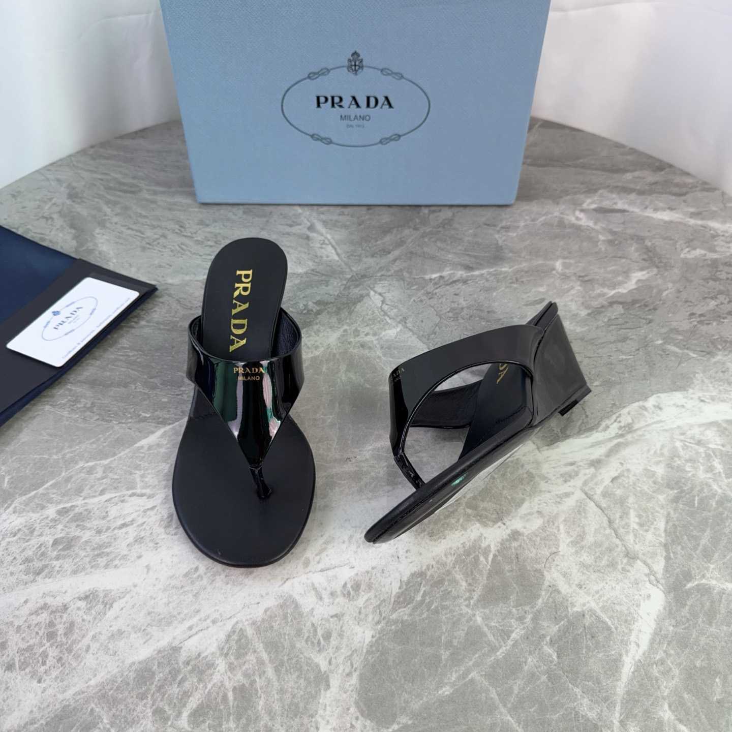 Prada Patent Leather Thong Sandals - DesignerGu