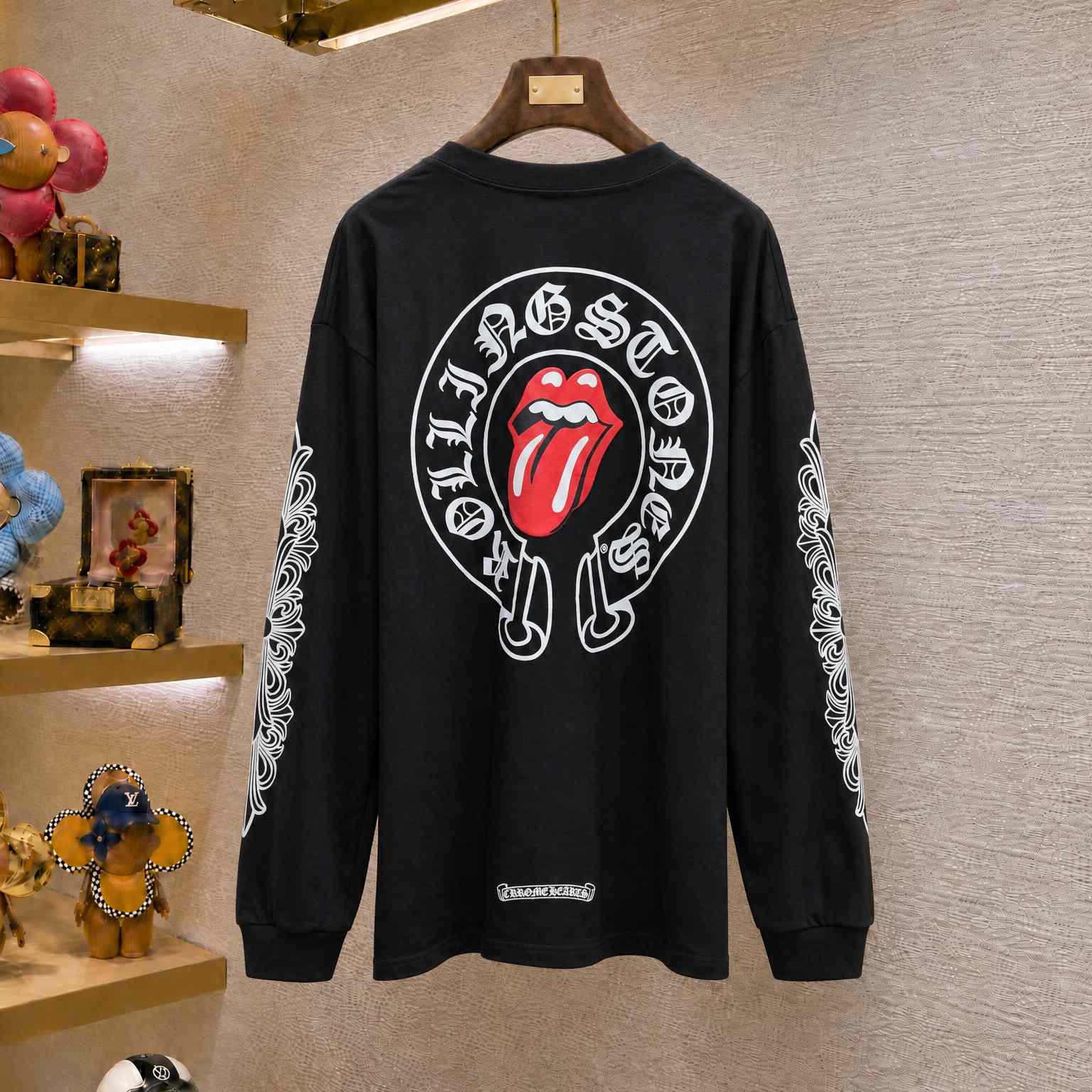 Chrome Hearts Rolling Stones Horseshoe Logo Long Sleeve T-Shirt 'Black' - DesignerGu