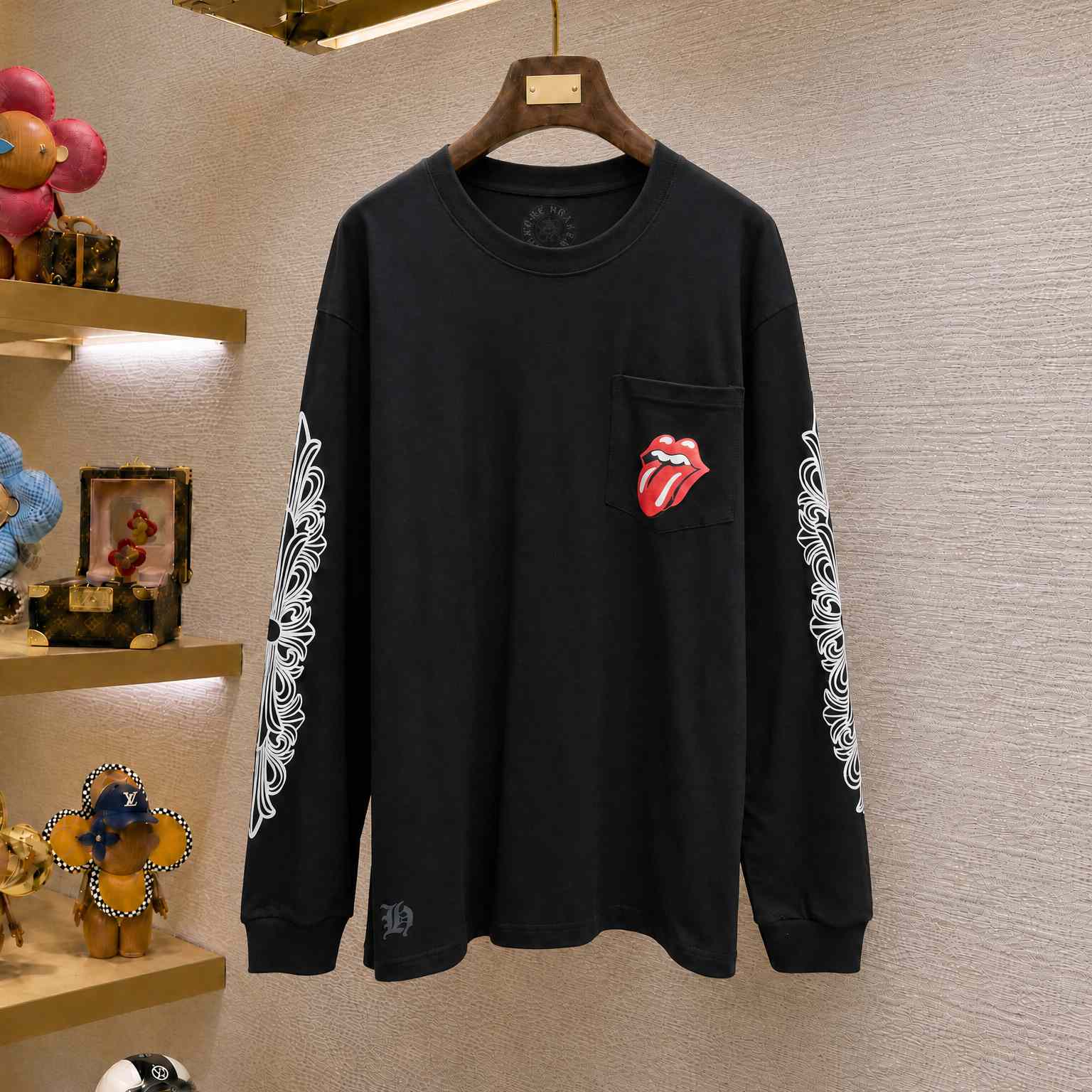 Chrome Hearts Rolling Stones Horseshoe Logo Long Sleeve T-Shirt 'Black' - DesignerGu