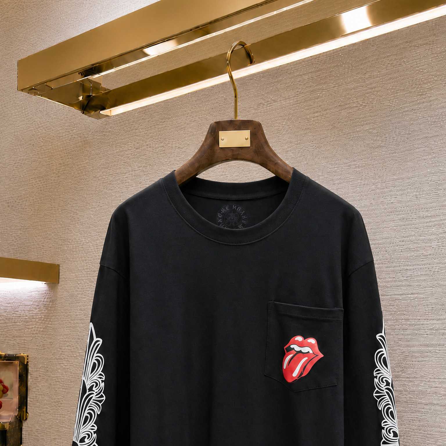 Chrome Hearts Rolling Stones Horseshoe Logo Long Sleeve T-Shirt 'Black' - DesignerGu