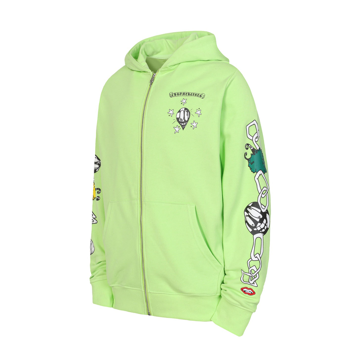 Chrome Hearts Matty Boy Thermal Lined Lime Green Zip Up Hoodie - DesignerGu