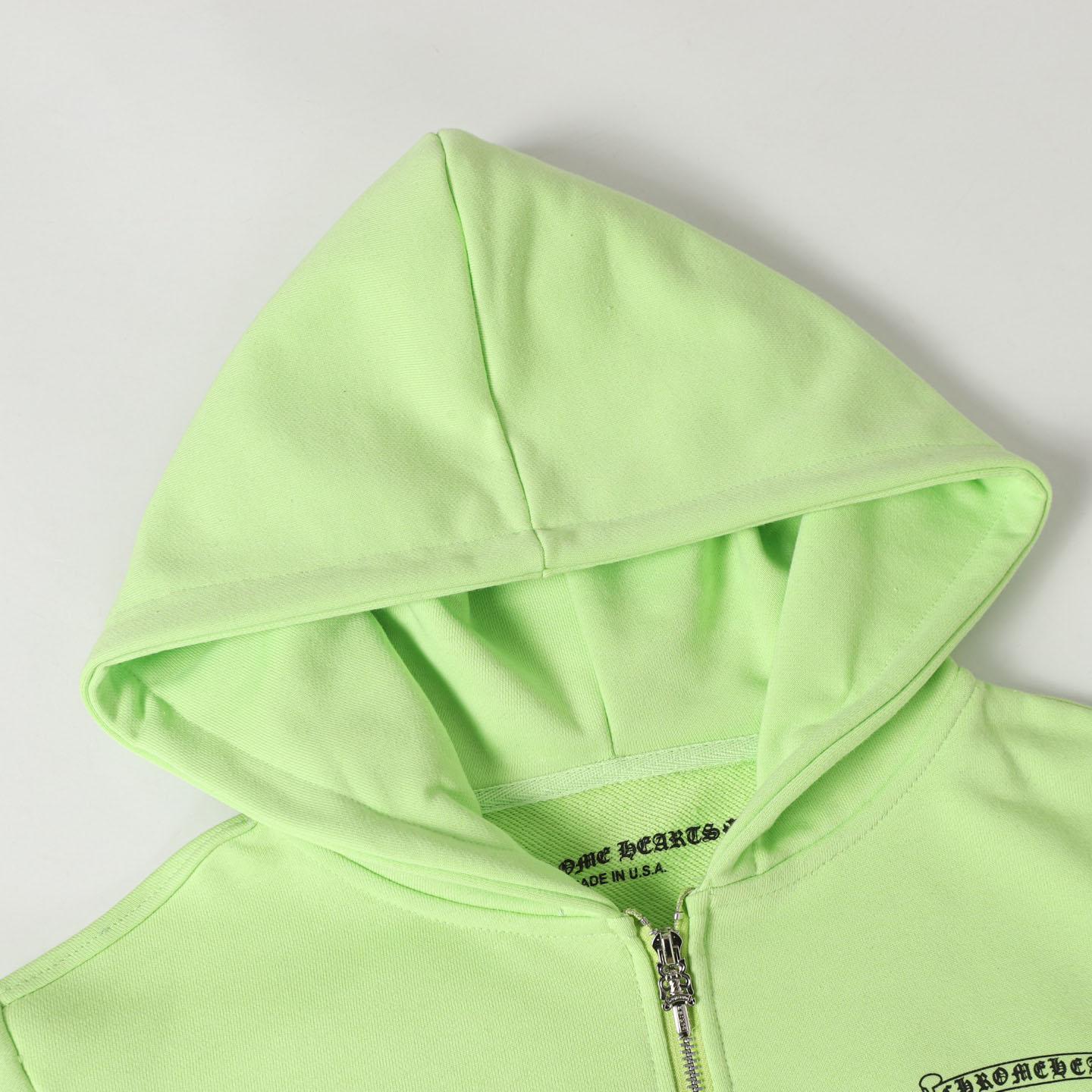 Chrome Hearts Matty Boy Thermal Lined Lime Green Zip Up Hoodie - DesignerGu