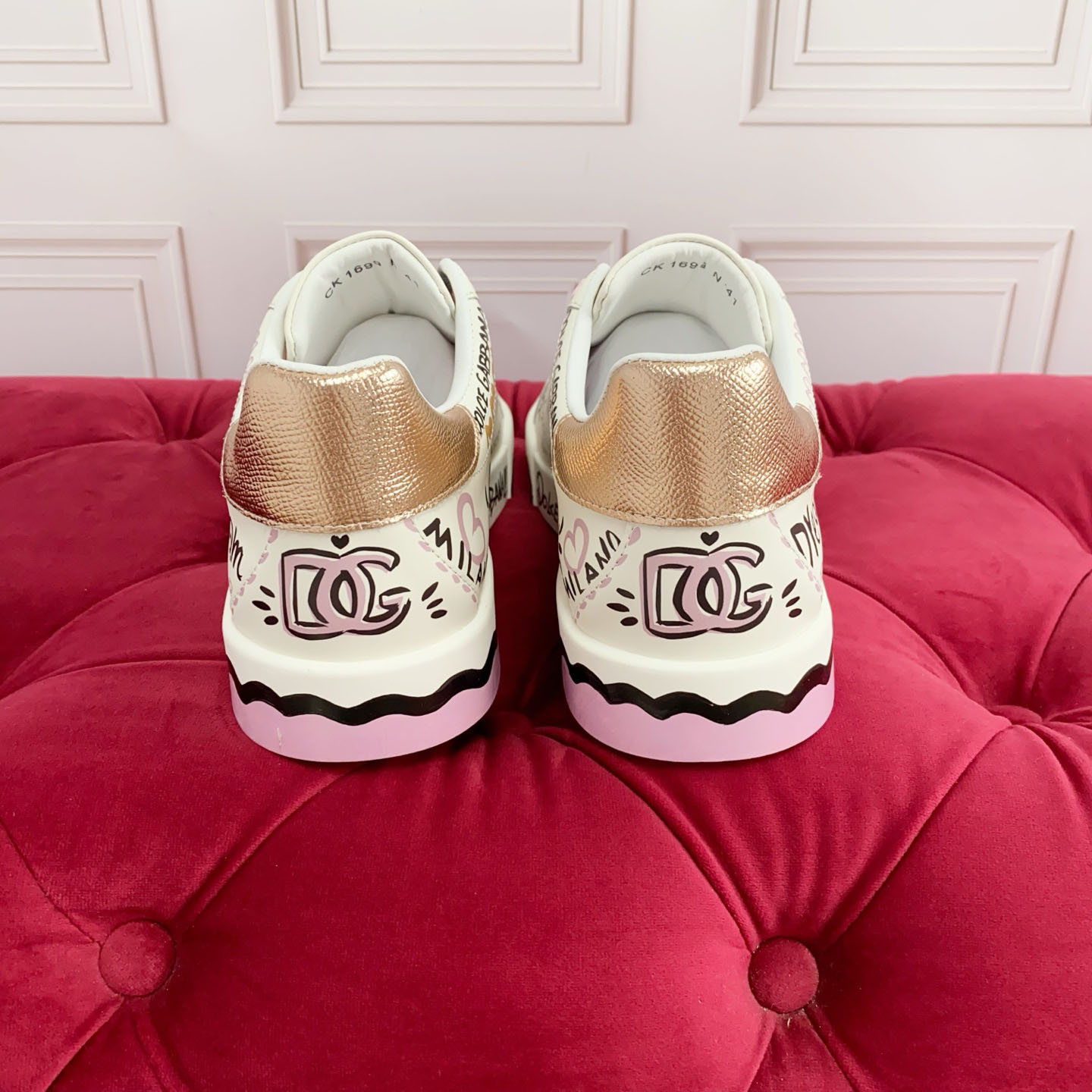 Dolce & Gabbana Portofino Doodle Leather Low-Top Sneakers - DesignerGu