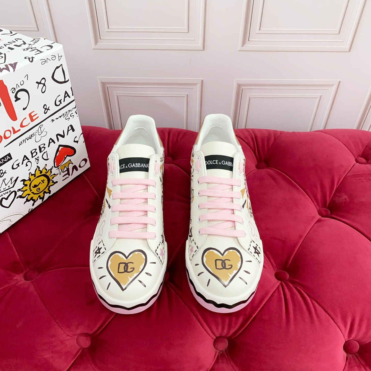 Dolce & Gabbana Portofino Doodle Leather Low-Top Sneakers - DesignerGu