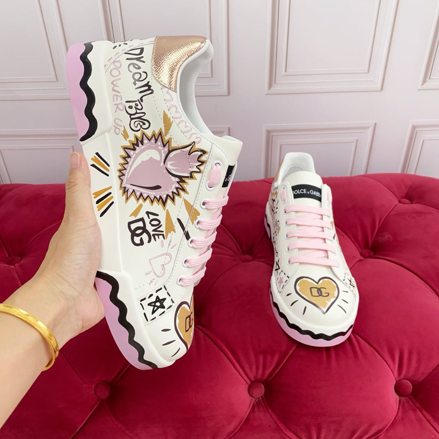 Dolce & Gabbana Portofino Doodle Leather Low-Top Sneakers - DesignerGu