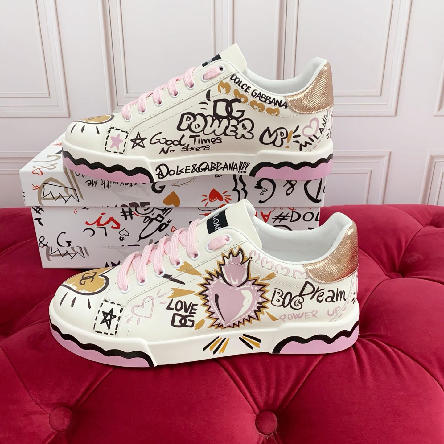 Dolce & Gabbana Portofino Doodle Leather Low-Top Sneakers - DesignerGu