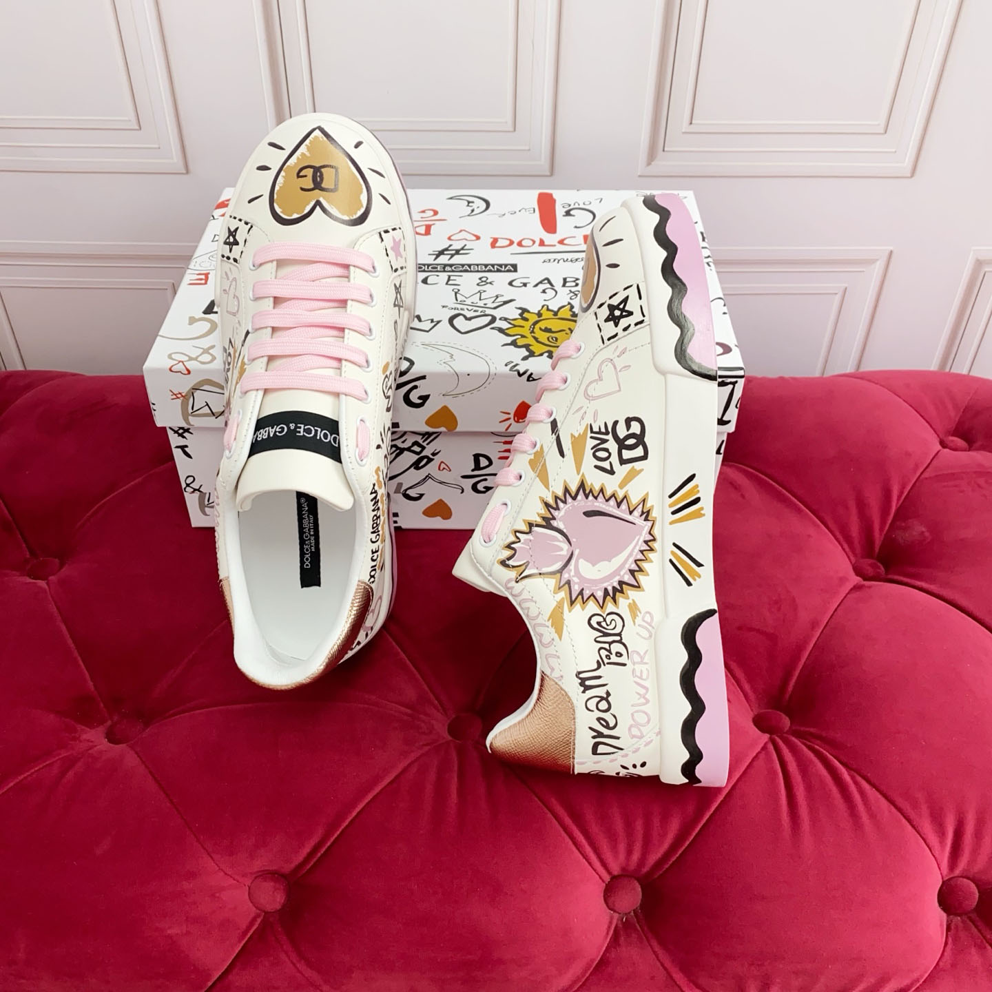 Dolce & Gabbana Portofino Doodle Leather Low-Top Sneakers - DesignerGu