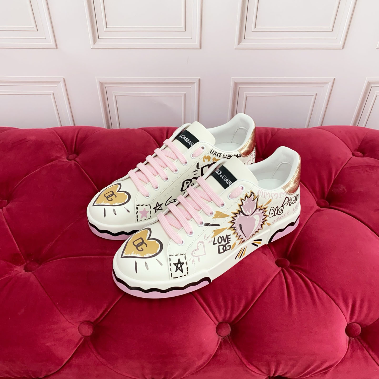 Dolce & Gabbana Portofino Doodle Leather Low-Top Sneakers - DesignerGu