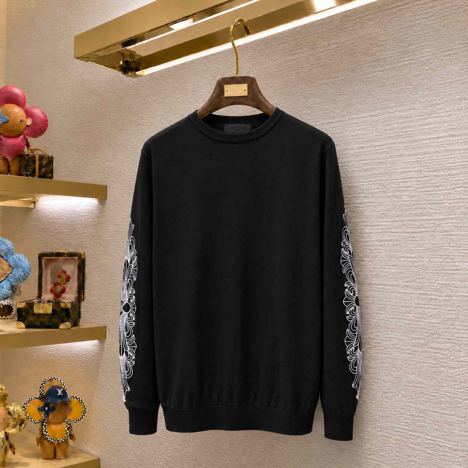 Chrome Hearts Life Sentence Floral Cross Embroidered Sweater - DesignerGu