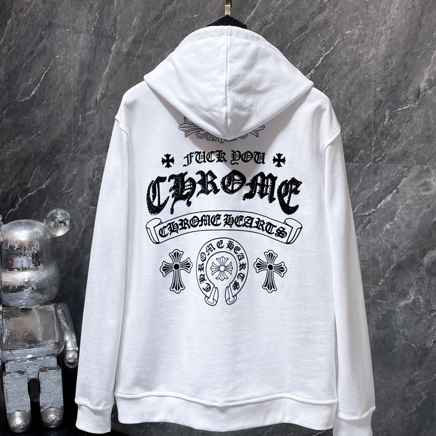 Chrome Hearts Cross Embroidery White Hoodie - DesignerGu